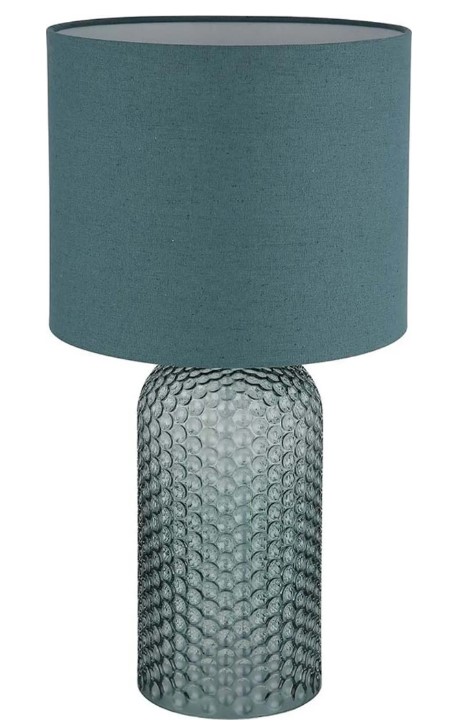 Tischleuchte Sofia aus Glas und Stoff  grün  Ø 25 x H 45 cm Tischleuchte mit grünem Stoffschirm und strukturierter Glasbasis aufgenommen frontal