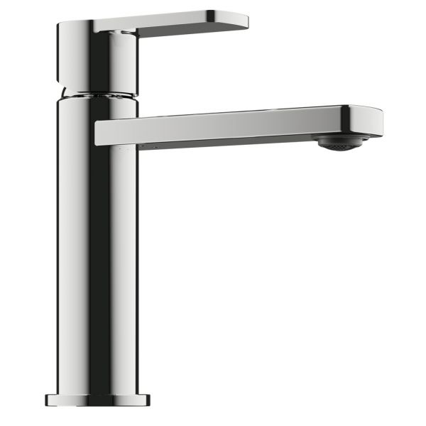 Wasserhahn mit Einhebelmischer in Silber  zylindrischem Korpus  seitlichem Hebel und eckigem Auslauf