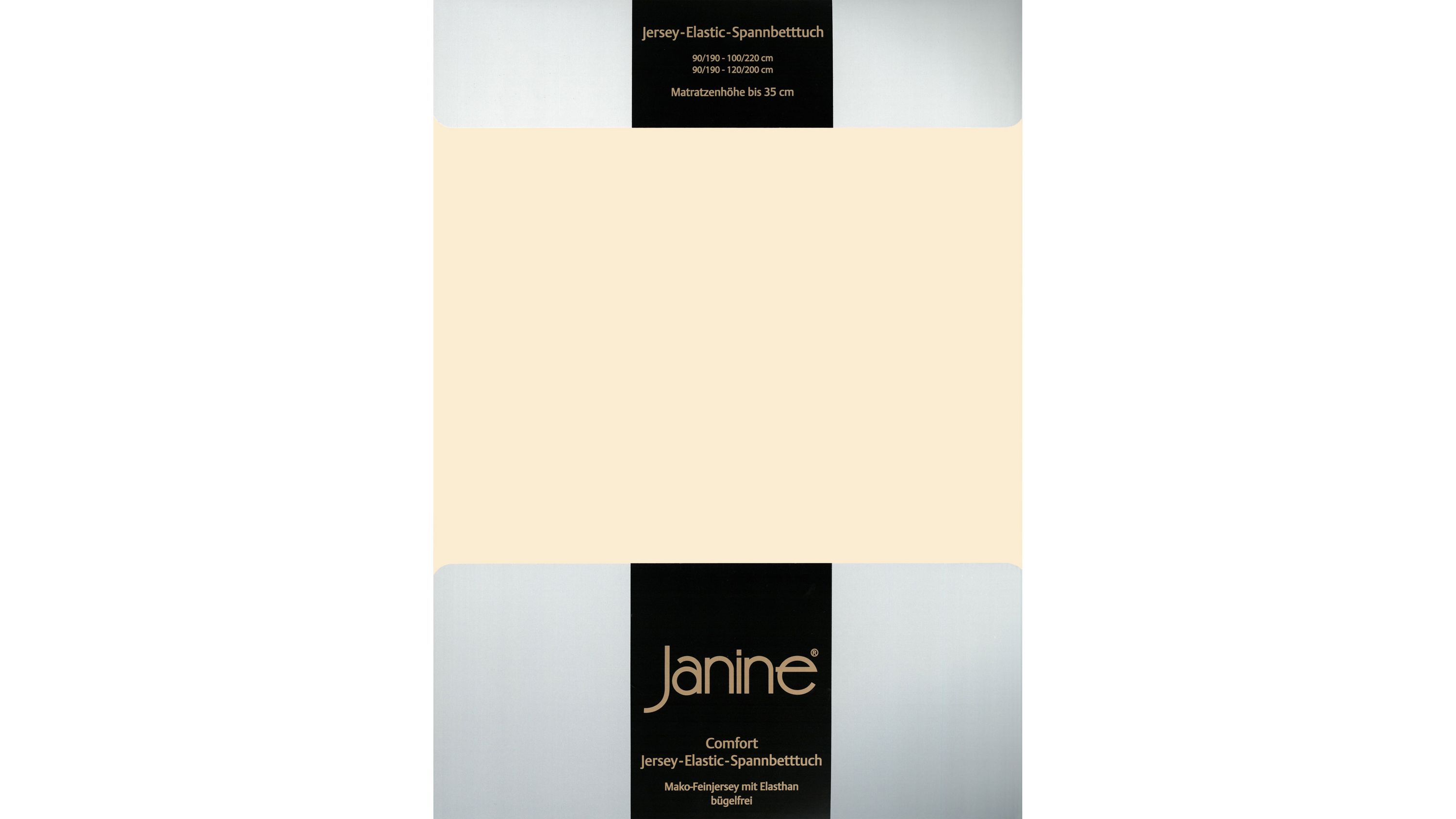 Beiges Jersey-Spannbettlaken mit elastischem Rand und Markenaufdruck Janine