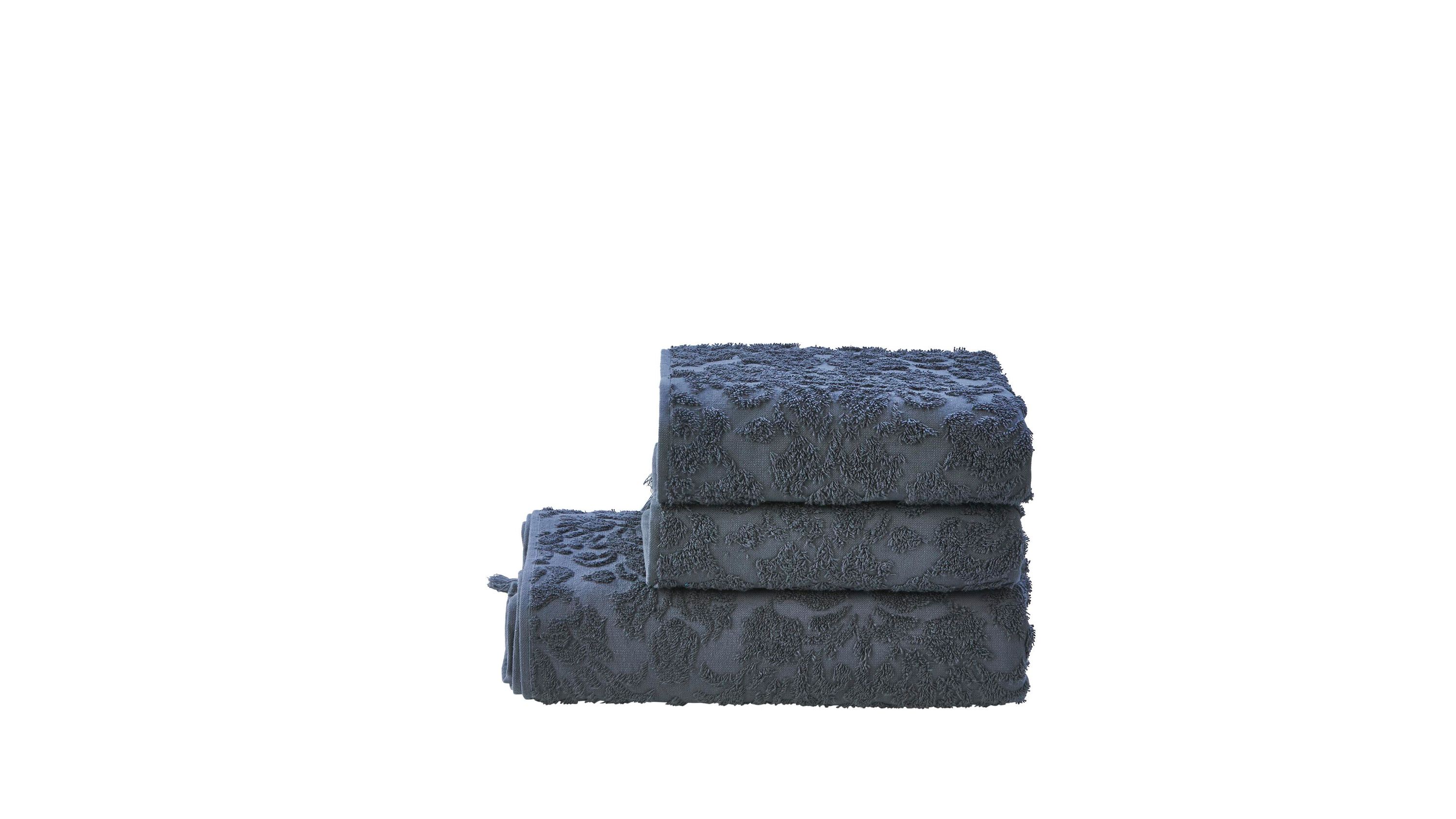 Dreiteiliges Handtuch-Set in anthrazit mit floralen Ornamenten