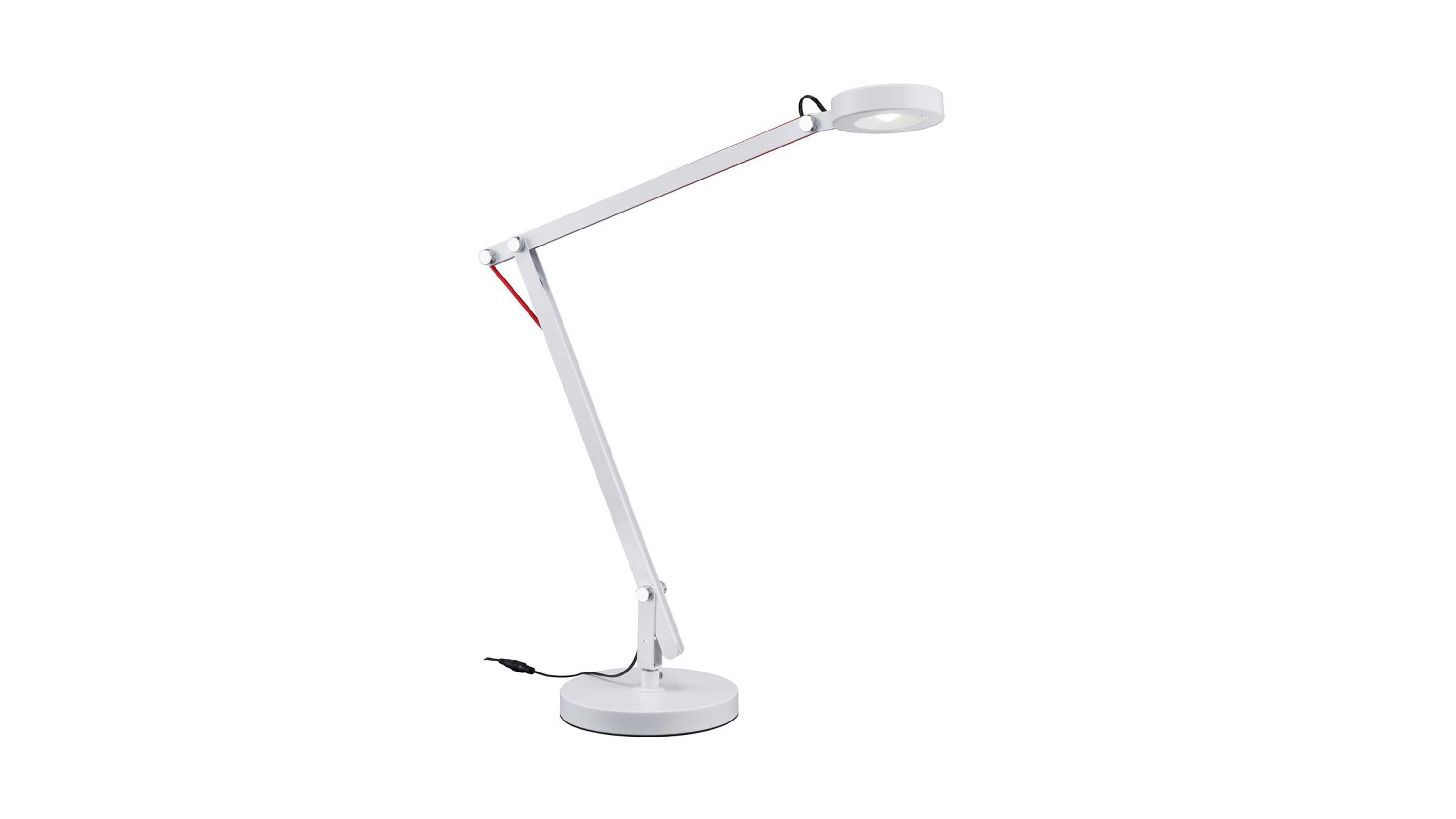 Weiße LED-Tischleuchte mit rundem Sockel verstellbarem Arm und rundem Lampenschirm