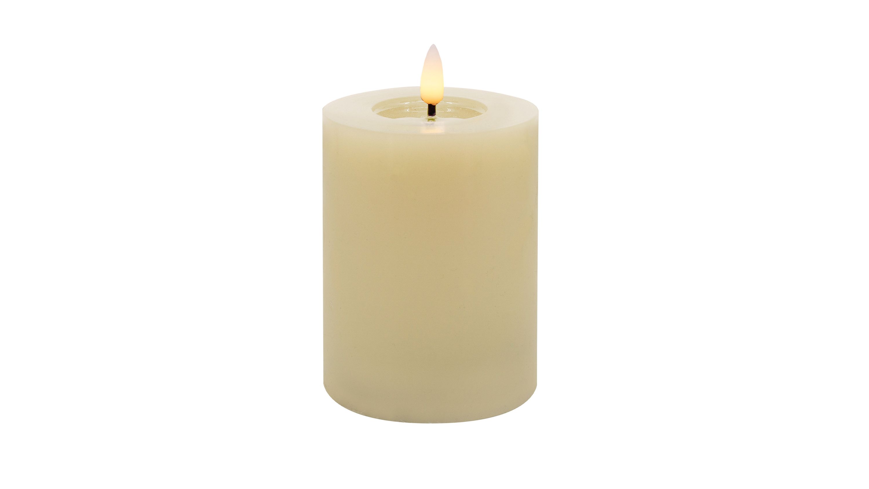 Zylindrische cremefarbene LED-Stumpenkerze mit flackernder Flamme