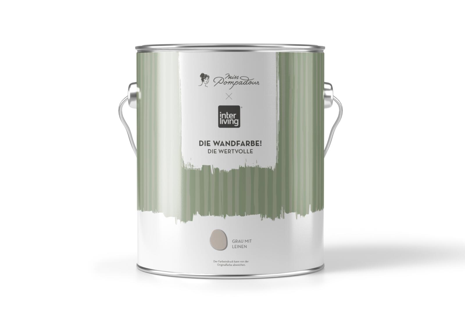 Wandfarbe im Farbeimer interliving x Miss Pompadour Die Wandfarbe Die Wertvolle Farbton Grau mit Leinen