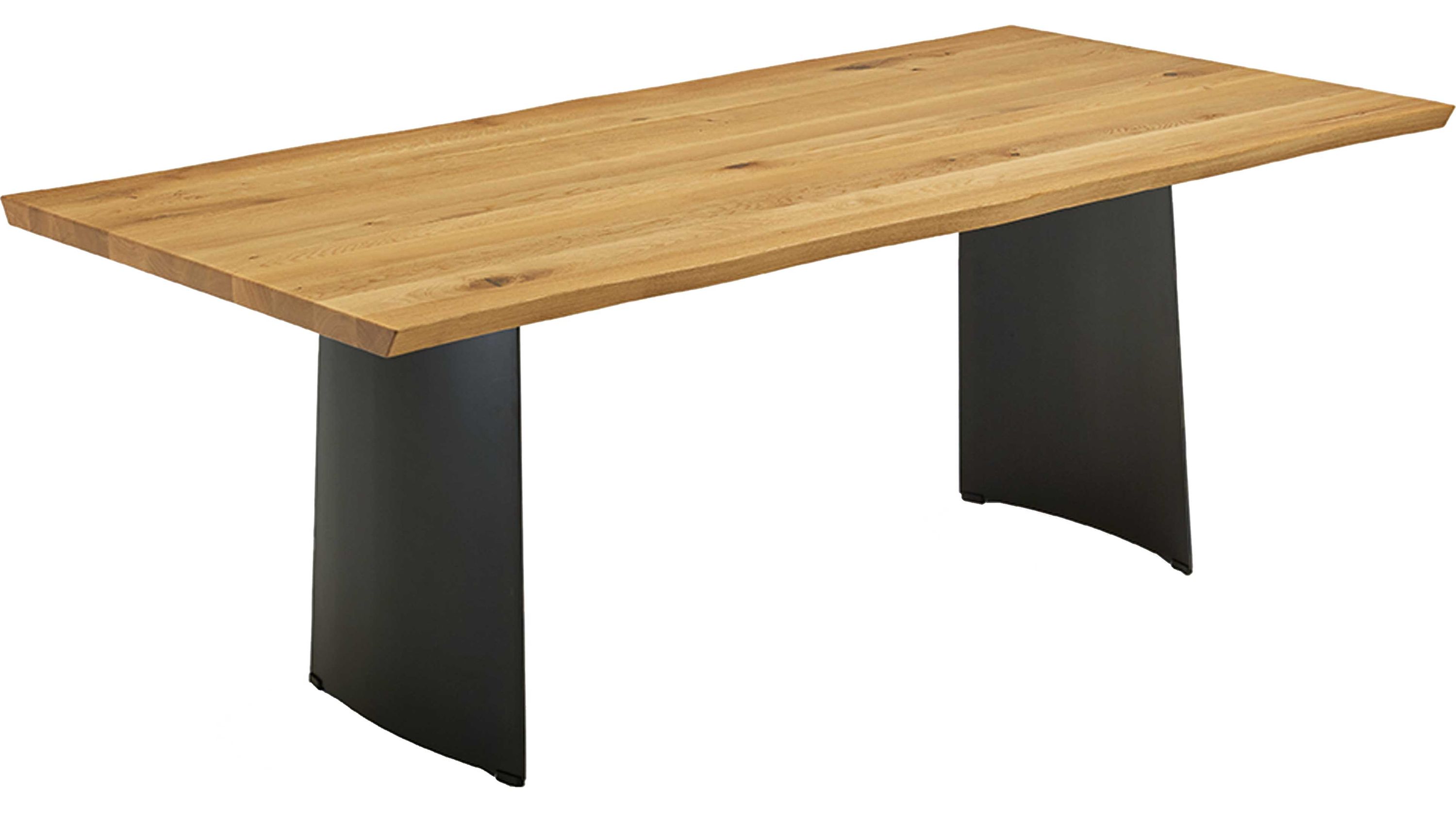 Esstisch mit Holzplatte und Metallbeinen Rechteckiger Esstisch mit hellbrauner Holzplatte und schwarzen Metallbeinen