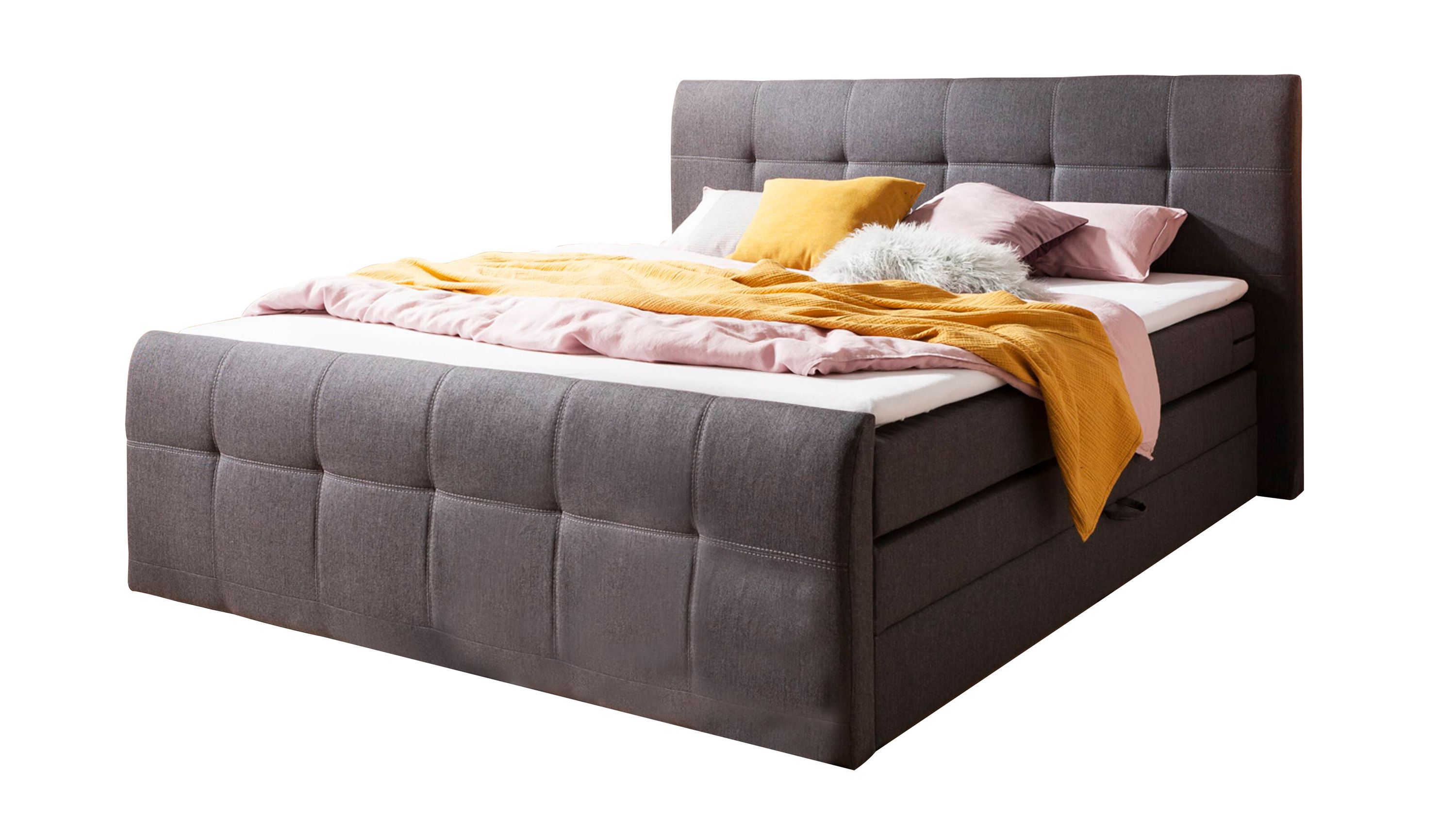 Boxspringbett bzw. Doppelbett Sacramento anthrazitfarbenes Flachgewebe Inari 96  Liegefläche ca. 180 x 200
