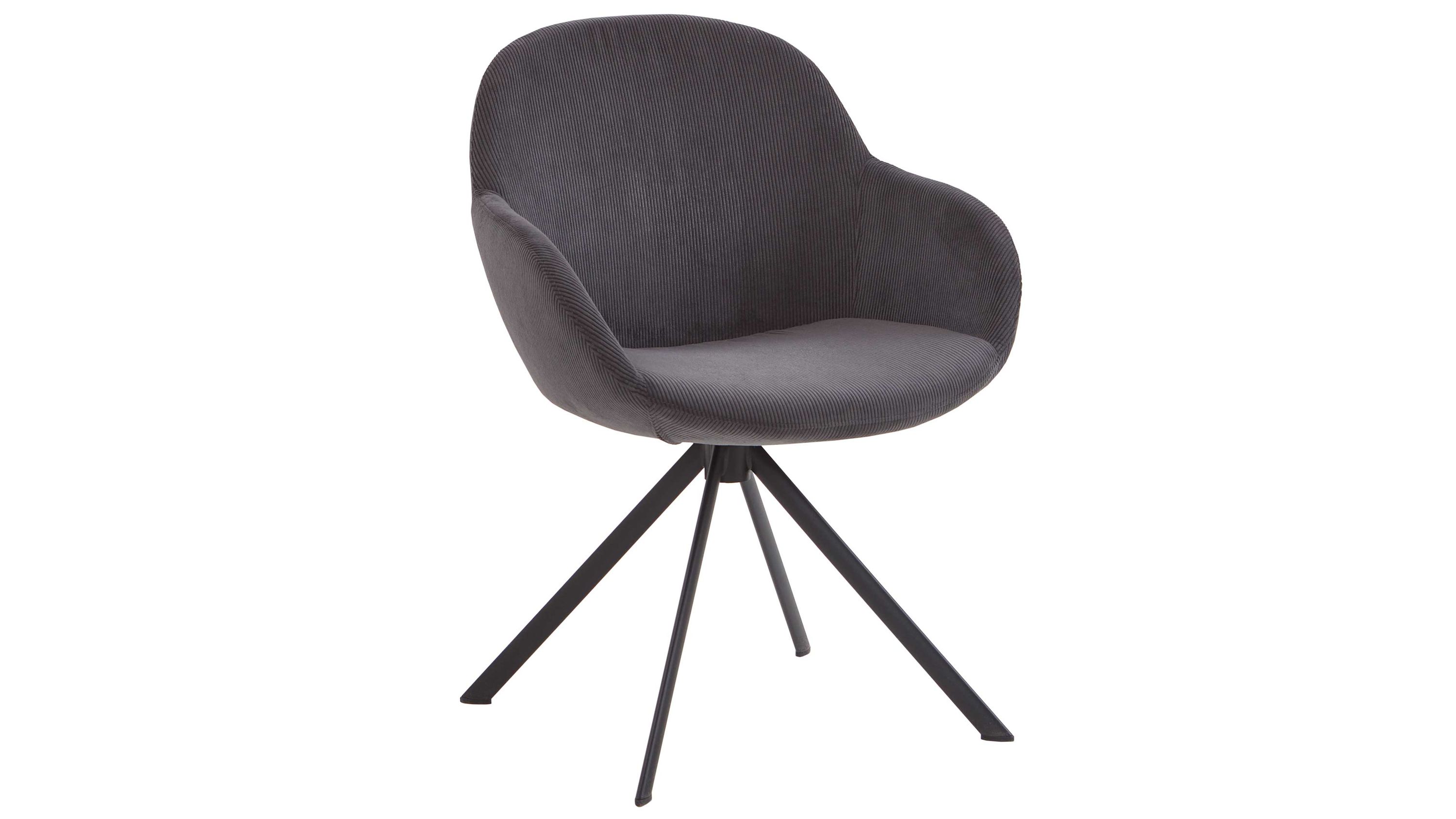 Armlehnstuhl mit anthrazitfarbenem Bezug und schwarzem Gestell Armlehnstuhl mit runder Rückenlehne und anthrazitfarbenem Bezug auf schwarzem Gestell