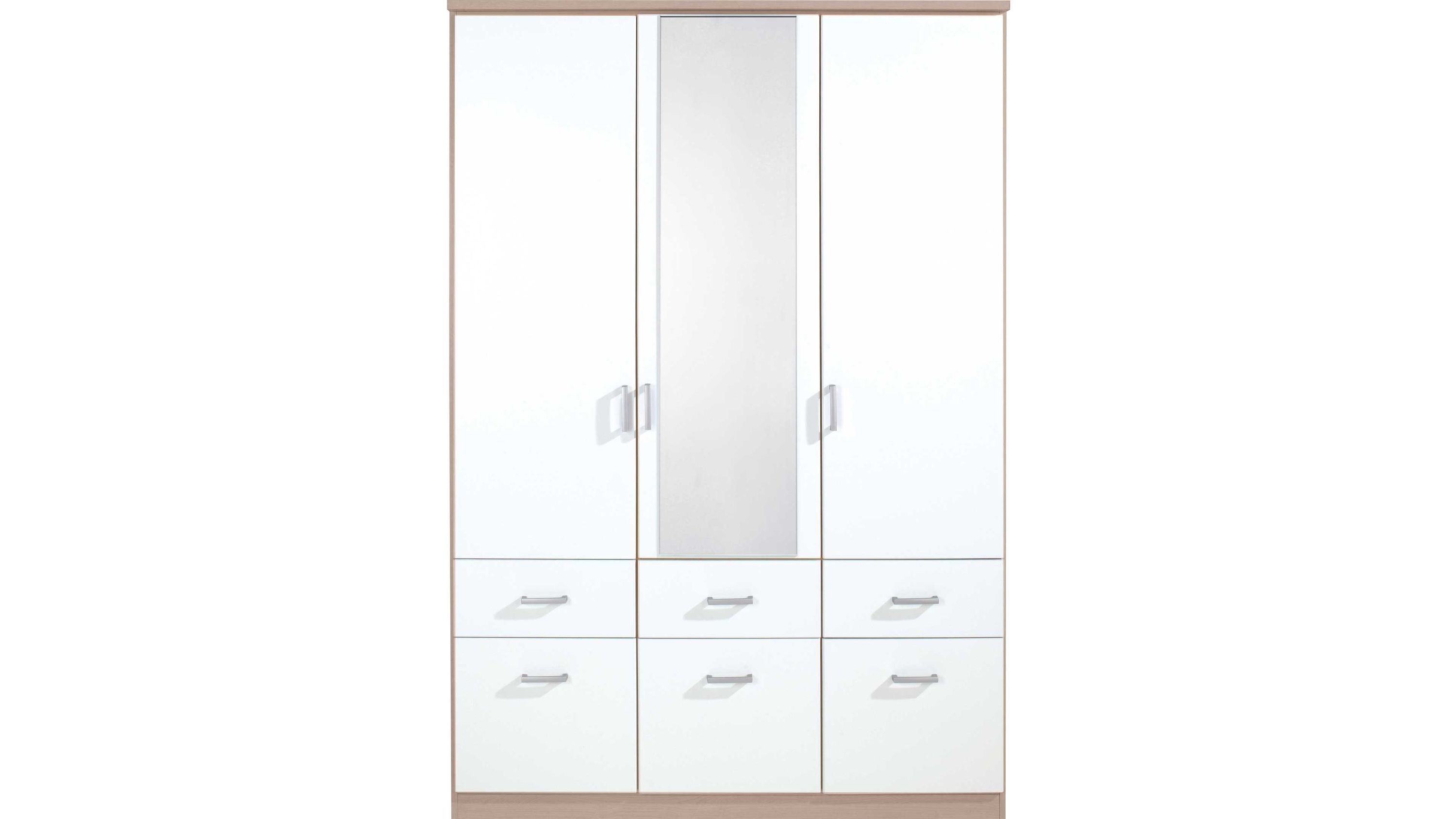rauch BLUE Kleiderschrank Bremen - Schlafzimmerschrank Sonoma Eiche & Alpinweiß - Breite ca. 136 cm, drei Türen, sechs Schubladen