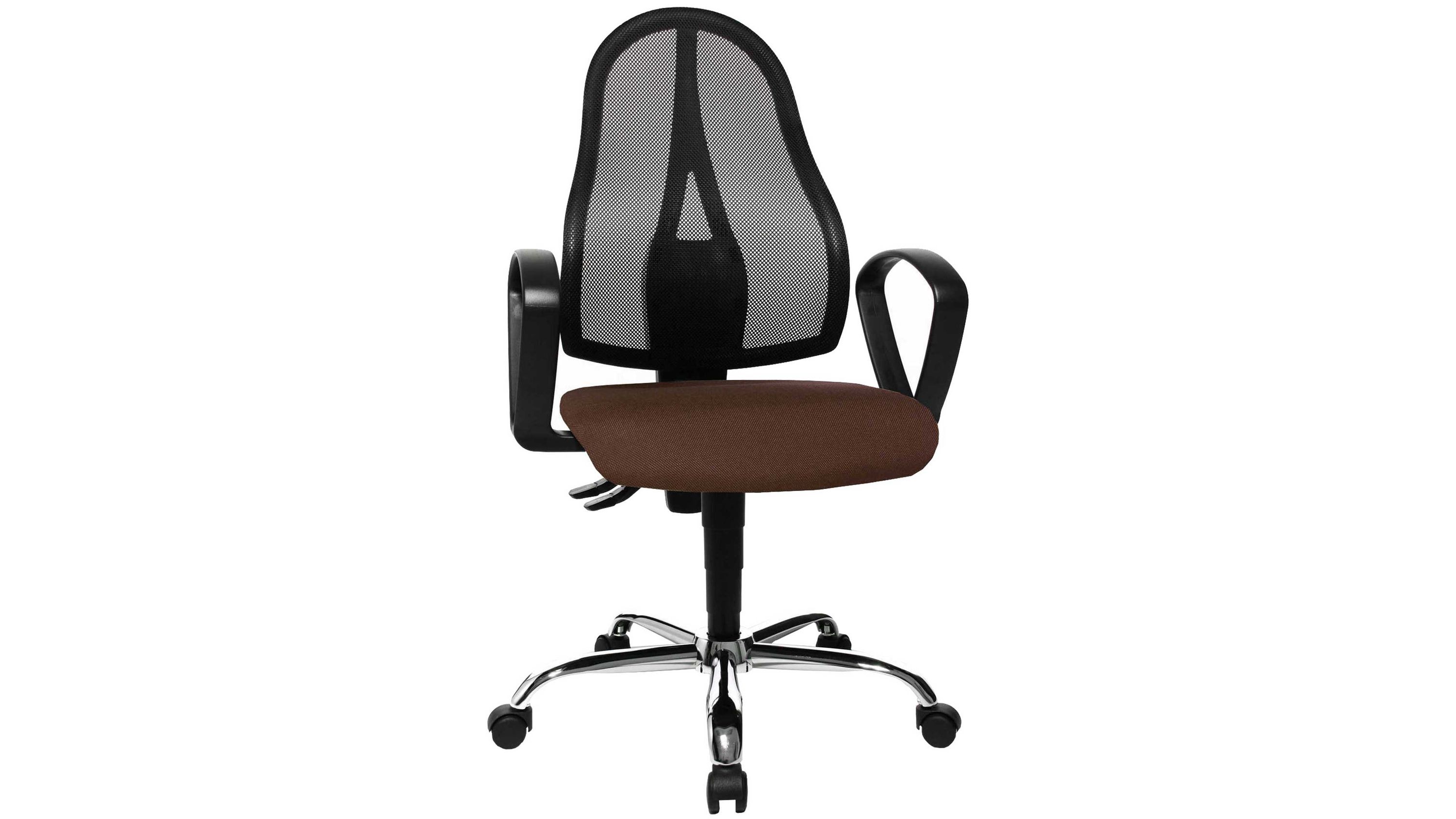 Drehstuhl orthoSedis 20 als ergonomisches Büromöbel dunkelbrauner Sitzbezug G08 & schwarze Netzbespannung, verchromtes Drehkreuz