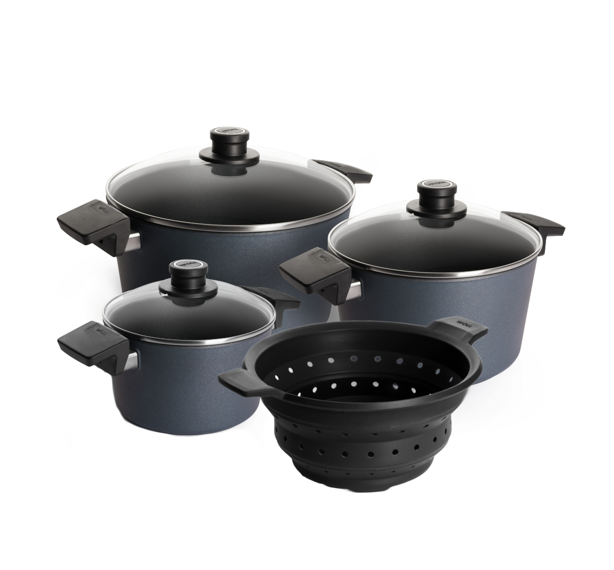 Woll Diamond Lite Topf Set 4 teilig Siebeinsatz 20 cm 24 cm 28 cm Geschenkbox