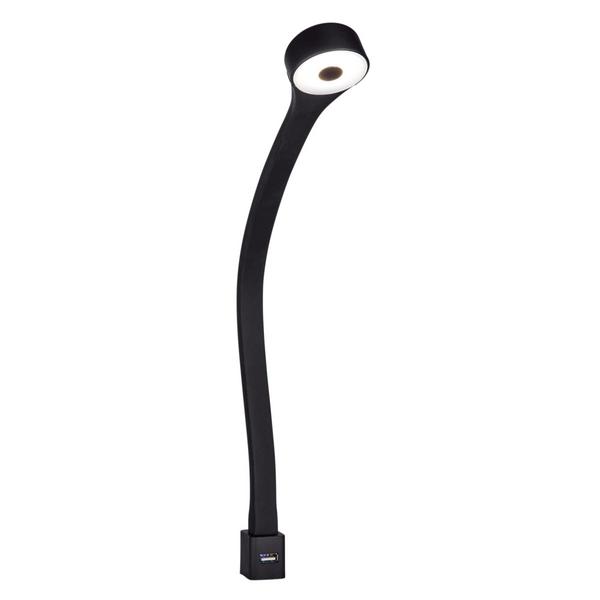 Schwarze LED-Schreibtischleuchte mit flexiblem Hals  rundem Leuchtkopf und USB-Anschluss