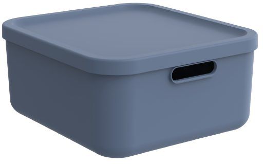 Blaue Albula Light Horizon Aufbewahrungsbox in schräger Ansicht von oben mit Deckel und vorderem Griffausschnitt