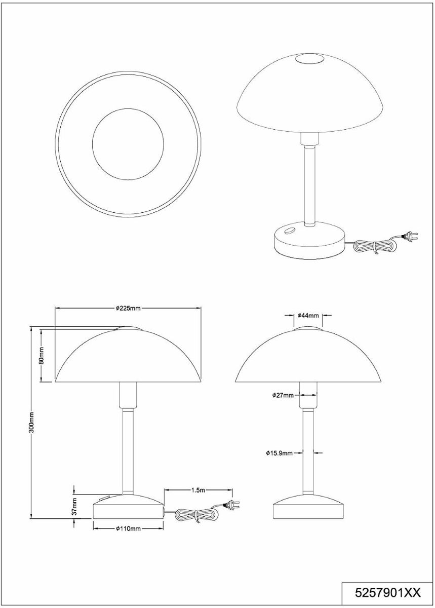 Runde Tischleuchte mit opalweißem Glas und gebürstetem Nickelfuß  30?cm hoch  4?W LED  von Trio Leuchten