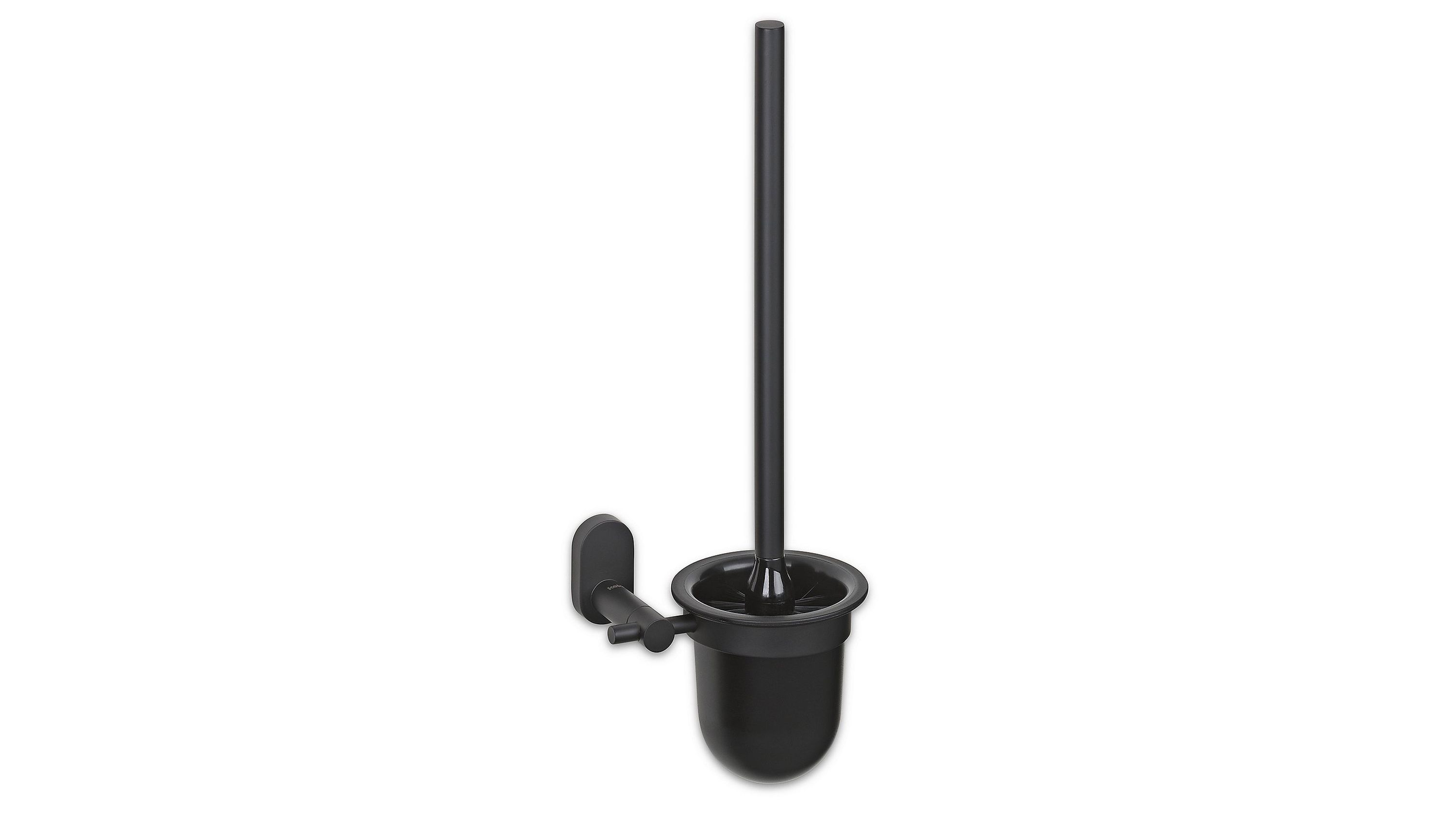 Schwarze Toilettenbürste mit Halterung zur Wandmontage