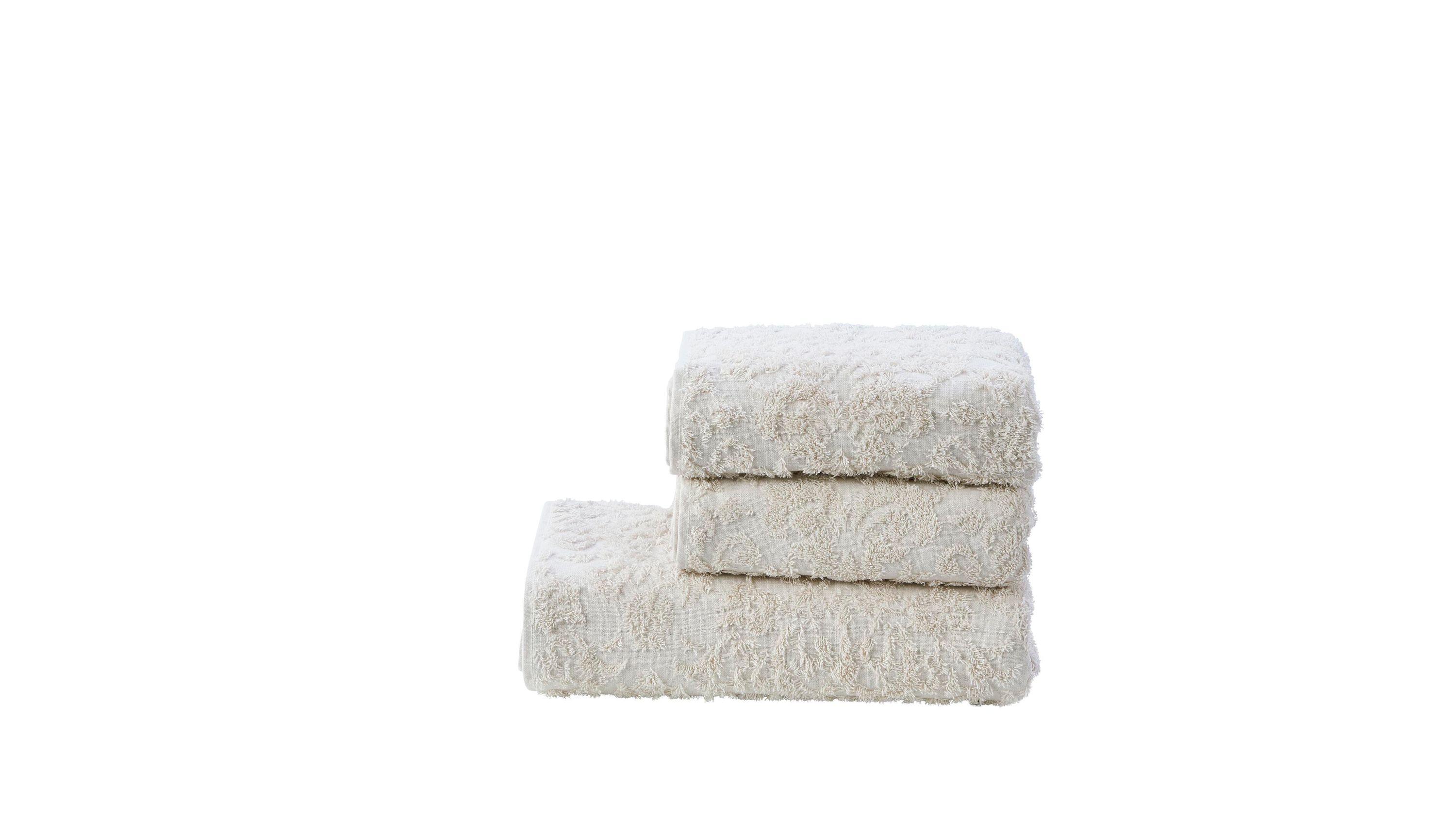 Dreiteiliges Handtuch-Set in beige mit floralen Ornamenten