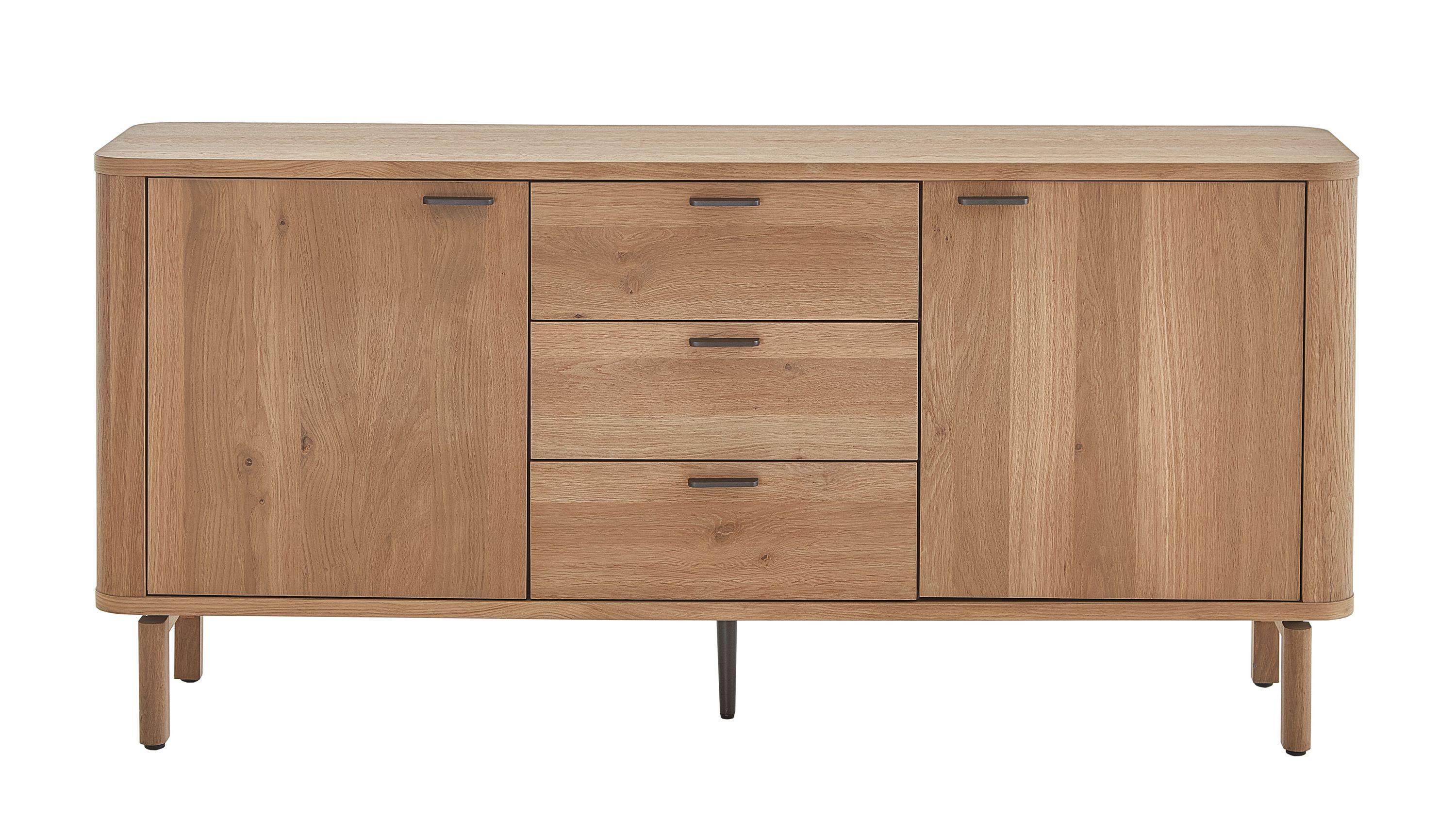 Sideboard mit zwei Türen und drei Schubladen in Holzoptik mit abgerundeten Ecken