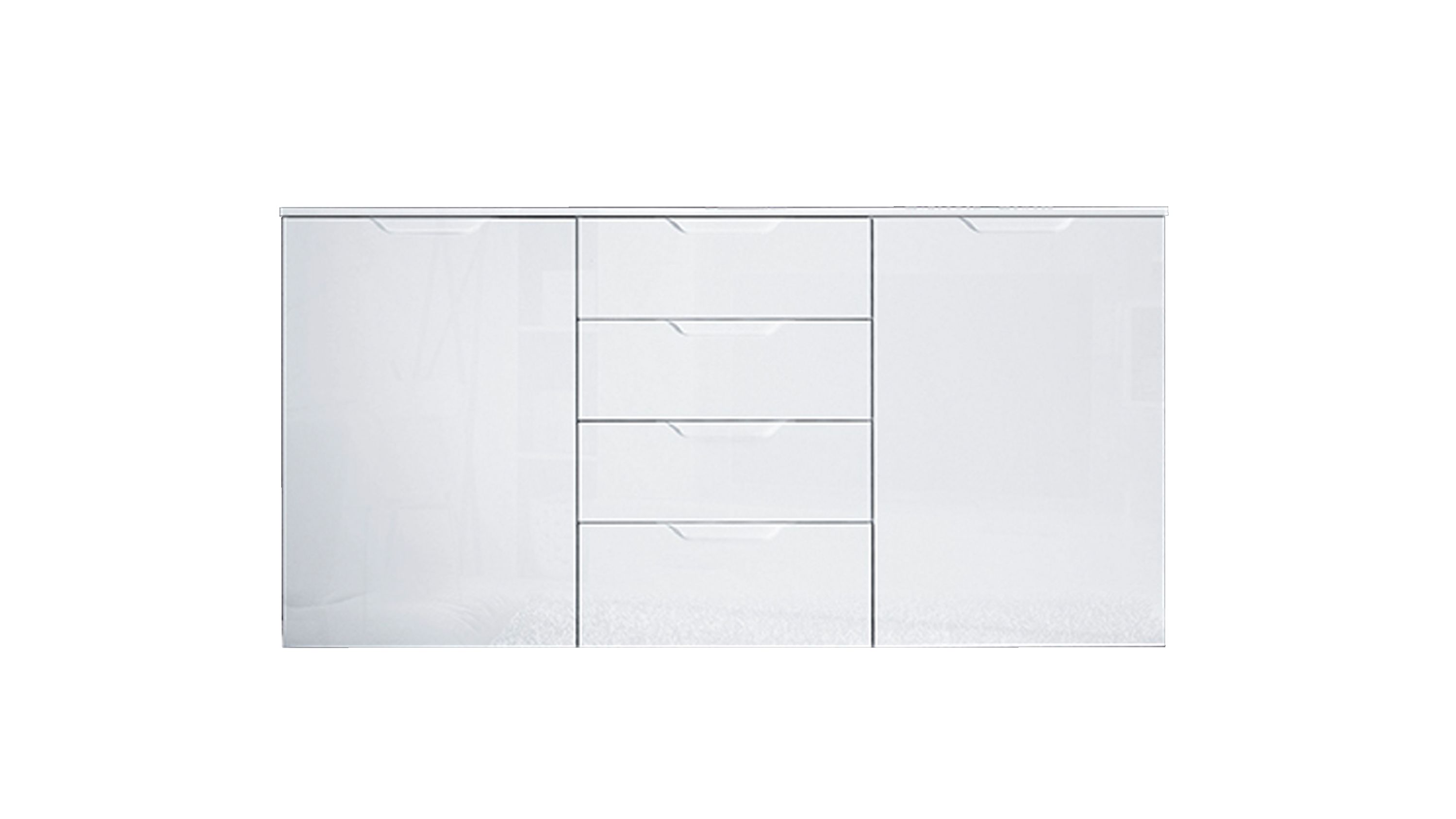 Weißes Sideboard mit zwei Türen und vier Schubladen in Hochglanz
