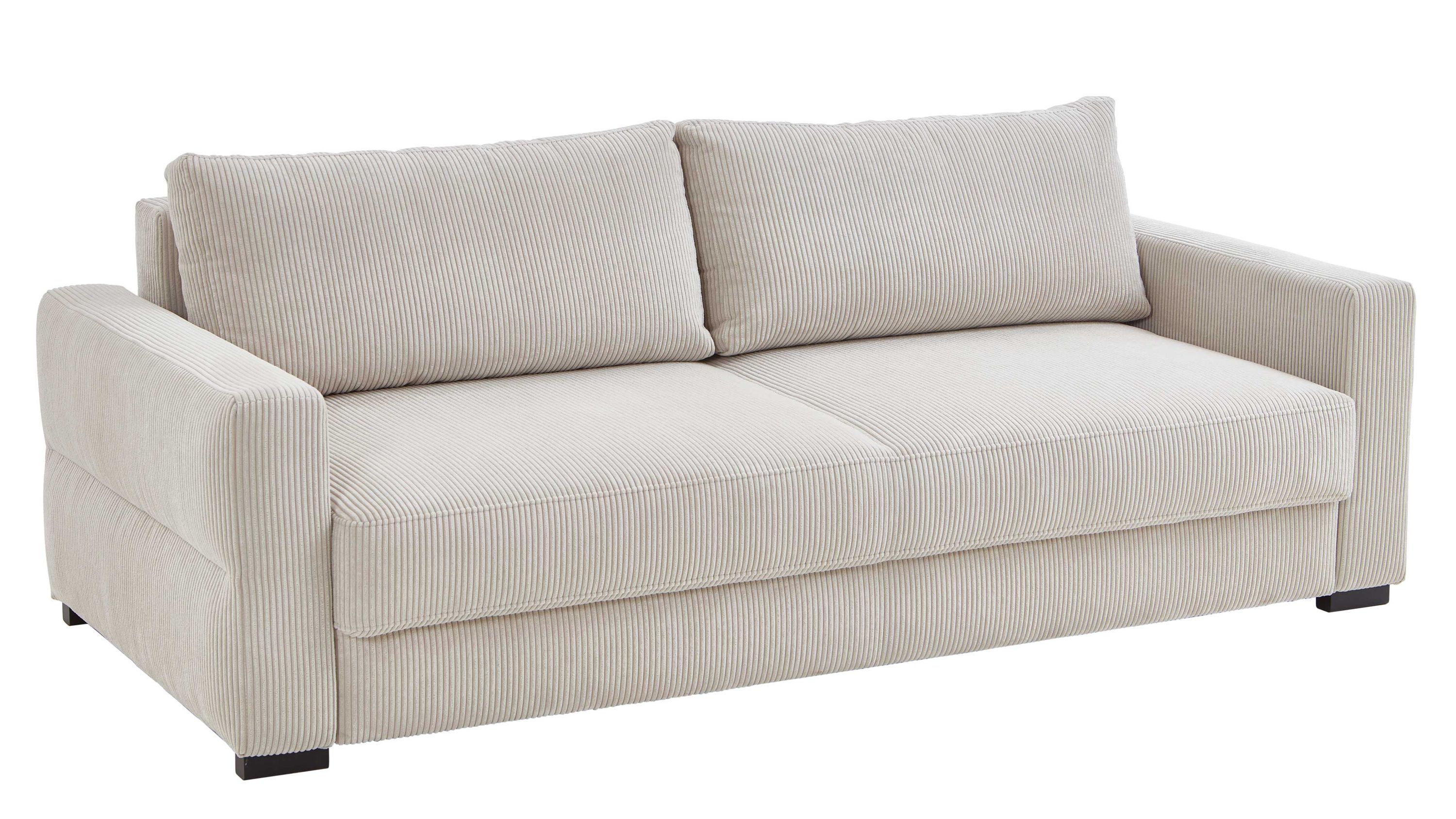 Rechteckiges Sofa mit zwei Rückenpolstern naturfarbener Cordbezug und schwarzen Holzfüßen