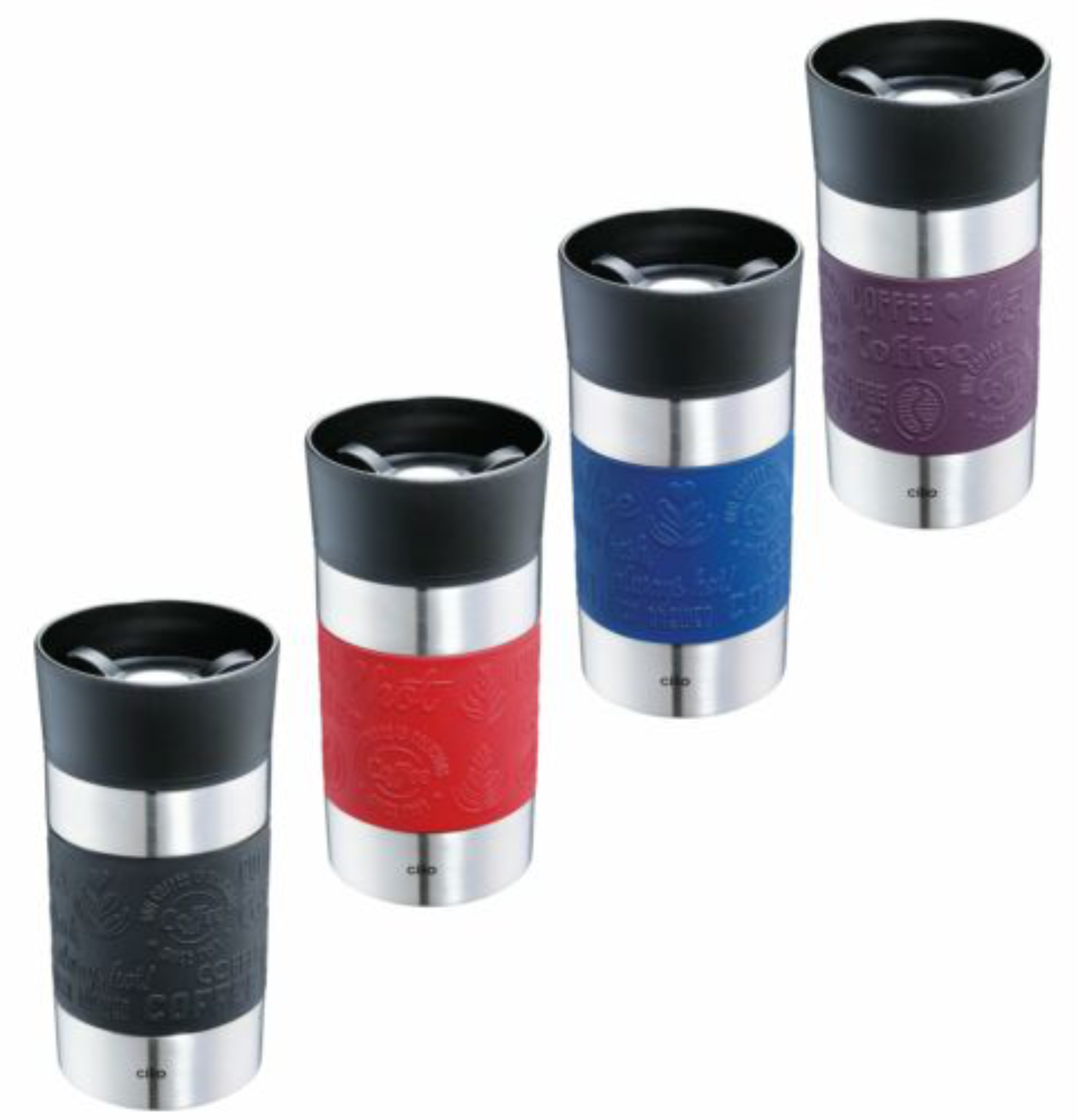 Trinkbecher aus Edelstahl mit Doppelwand und blauem Deckel