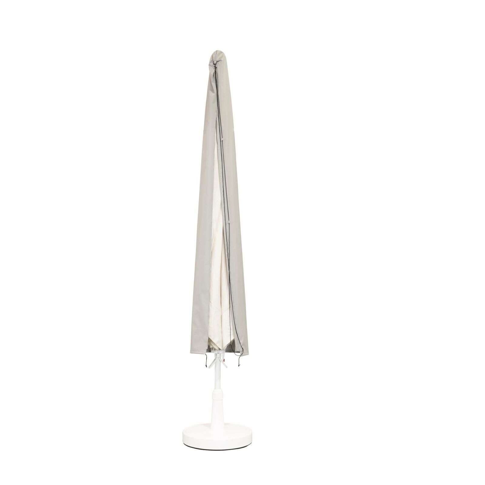 Längsansicht der geschlossenen Doppler Schirmhülle Profi Line in Grau mit Reißverschluss und Stab