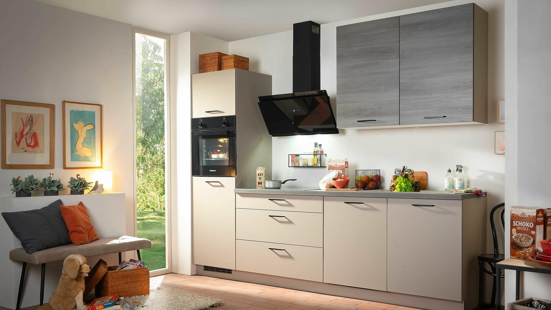 EXPRESS KÜCHEN Win Cremegrau & Eiche Grau mit Dalbach Geräten