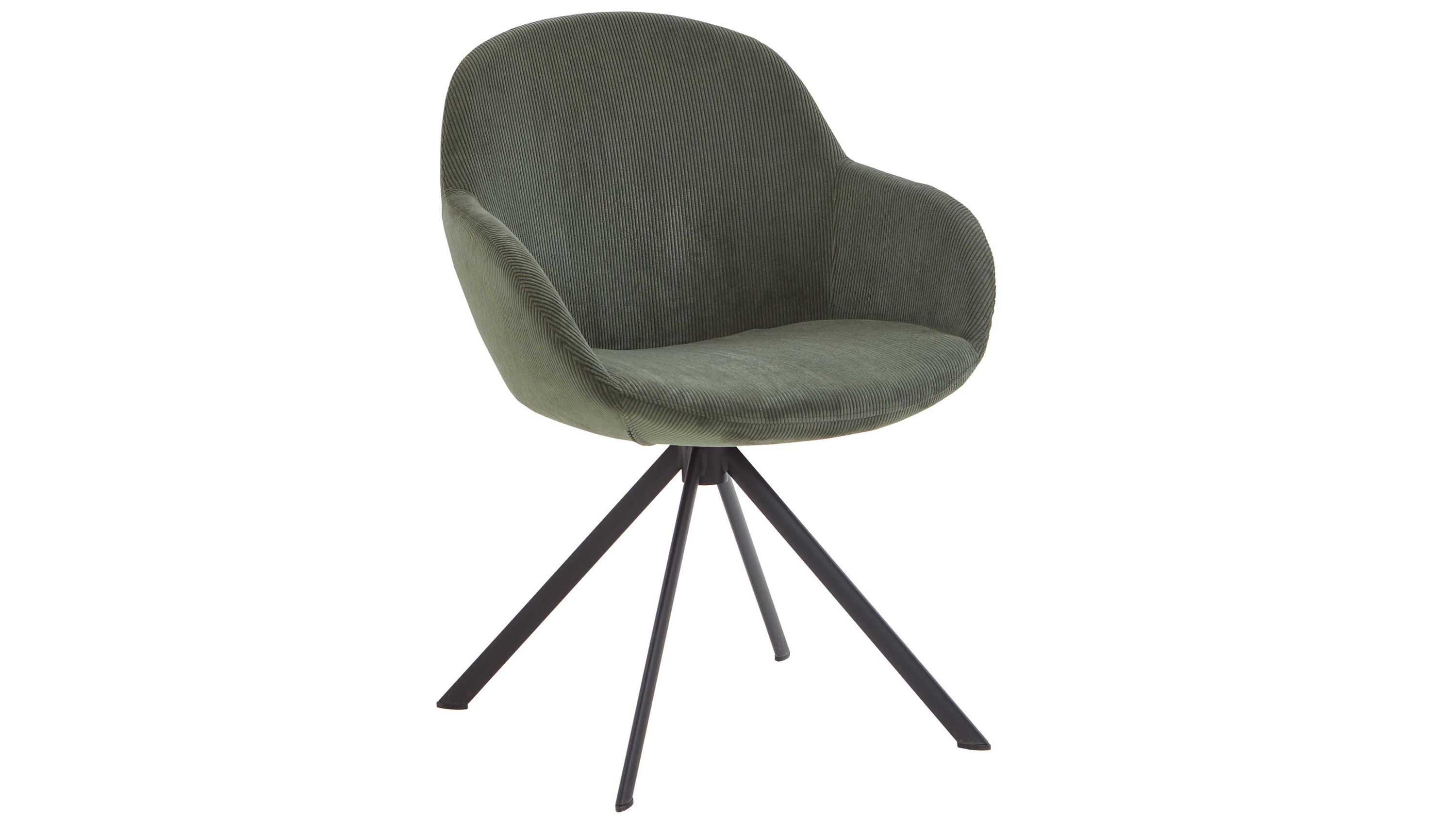 Armlehnstuhl mit grünem Bezug und schwarzem Gestell Armlehnstuhl mit grünem Stoffbezug und schwarzem Metallgestell mit vier Beinen