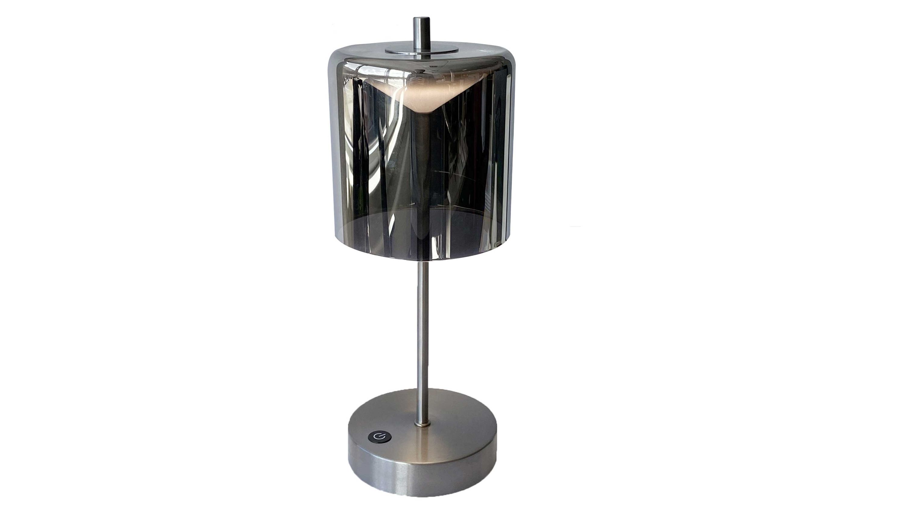 FH LIGHTING Akku Leuchten Serie Riva Rauchglas & Nickel - Höhe ca. 35 cm