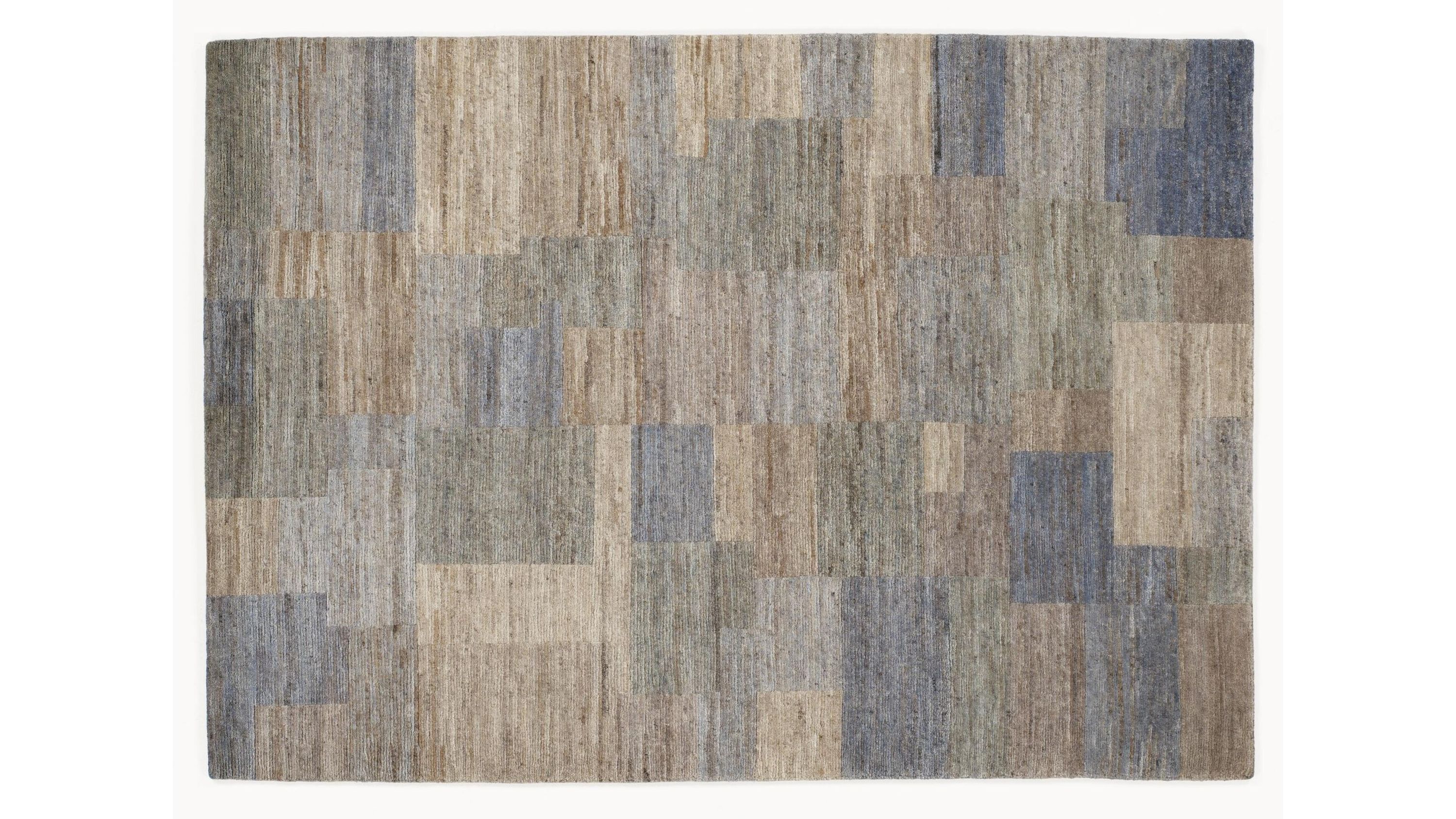 Rechteckiger Teppich mit geometrischem Muster in Grau- und Beigetönen