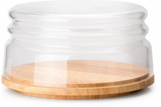 Runde Käseglocke mit Glasaufsatz und geöltem Boden aus Holz  stapelbar