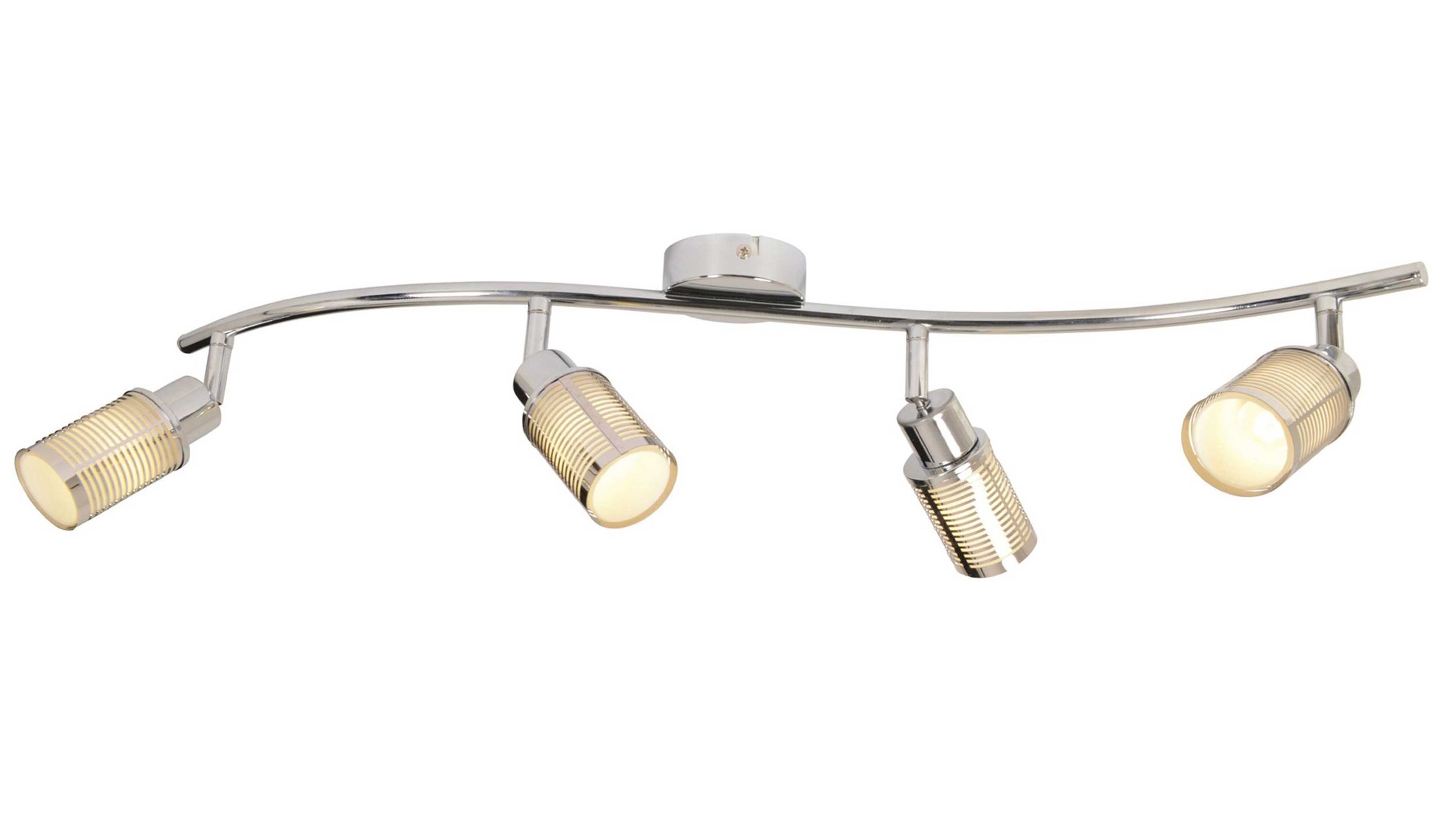 Deckenleuchte mit vier verstellbaren Leuchtköpfen in Chrom Gebogene Deckenleuchte mit vier verstellbaren runden Leuchtköpfen in Chrom