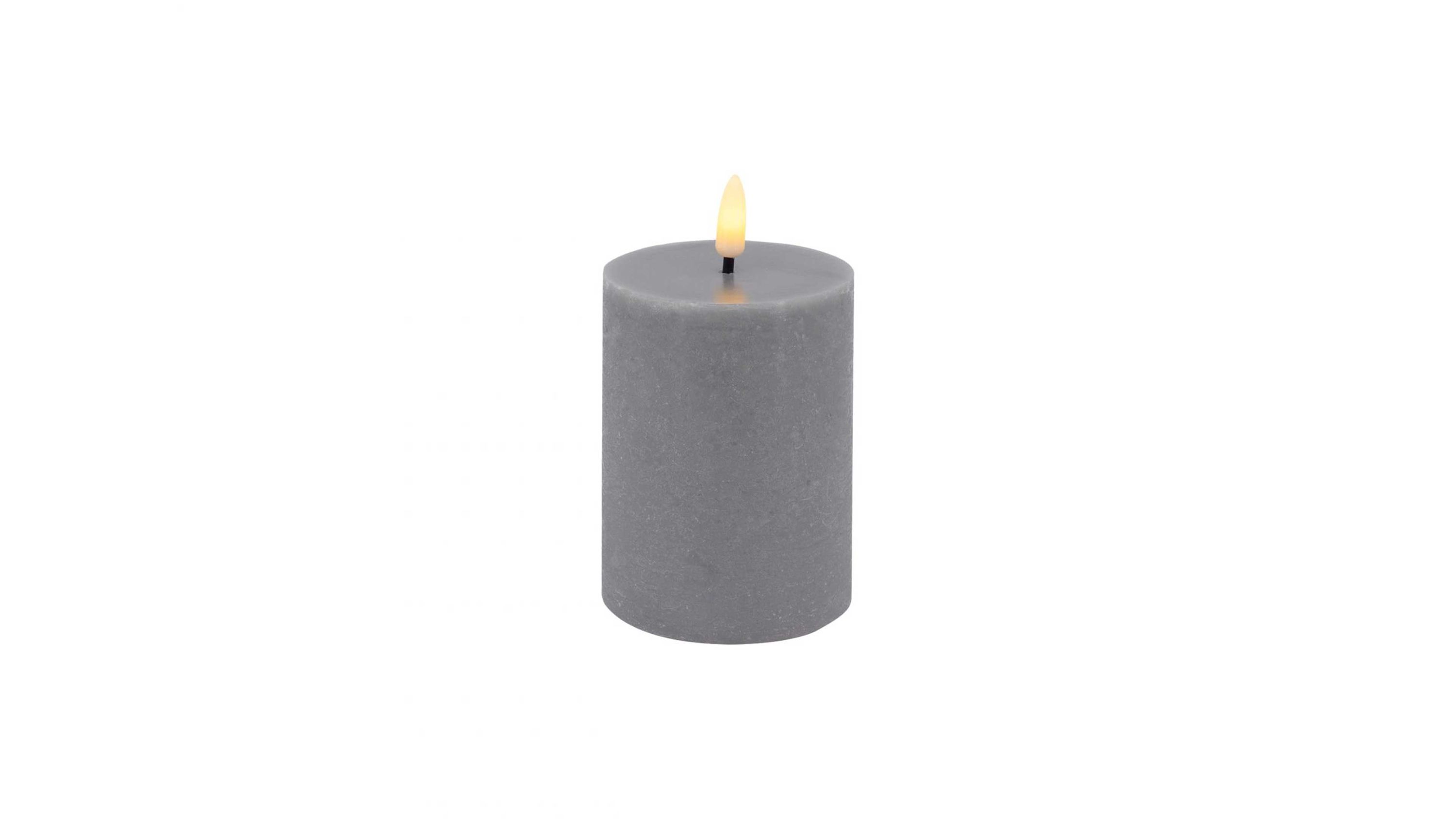LED-Stumpenkerze grau Zylindrische graue LED-Stumpenkerze mit flackernder Flamme