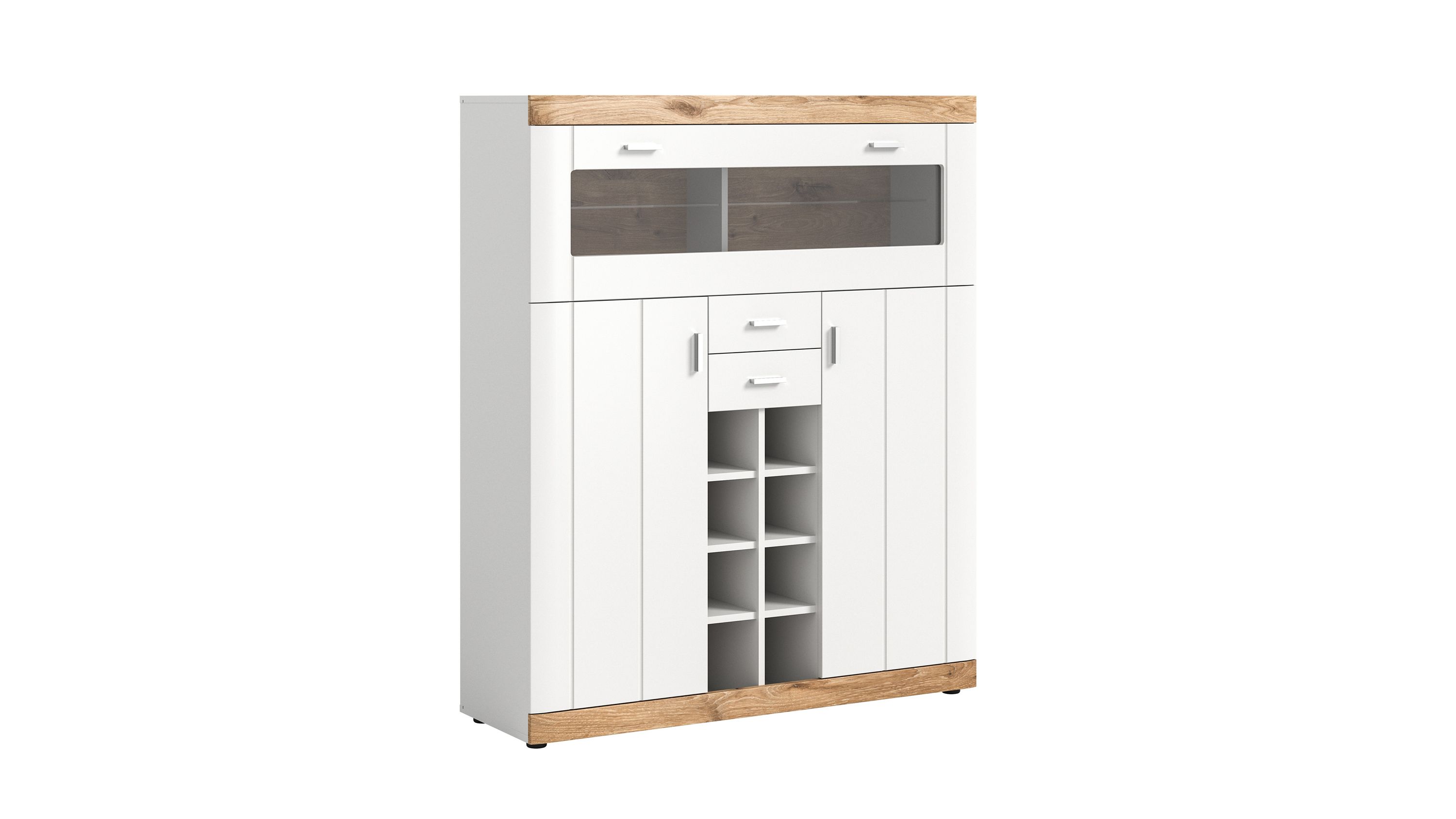 xonox.home Wohnprogramm Laredo - Barschrank Weiß & Eiche - drei Türen, zwei Schubladen, Breite ca. 117 cm