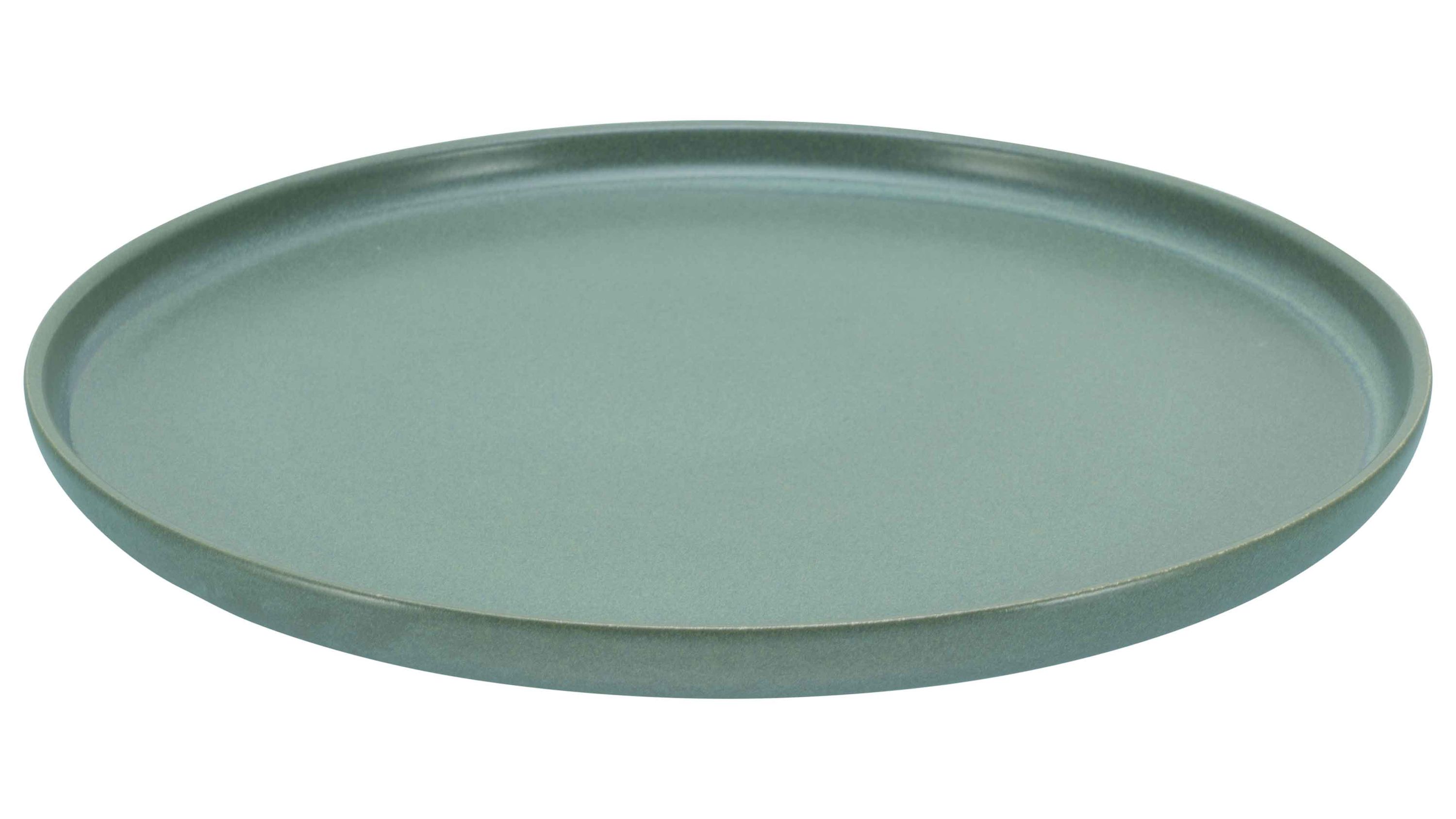 Runde grüne Gourmetplatte aus Steinzeug mit leicht erhöhtem Rand
