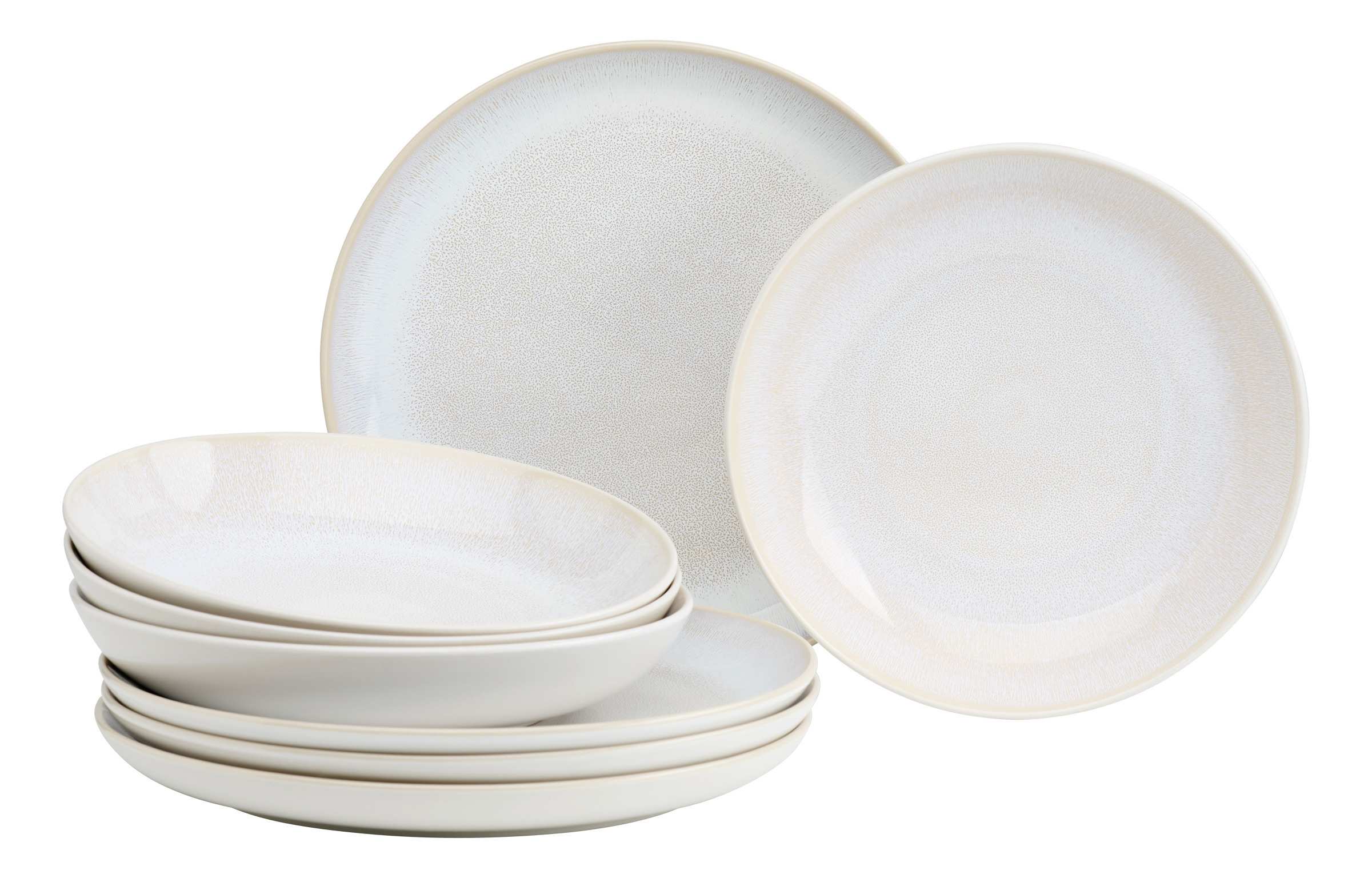 Beige runde Teller in zwei Größen stapelbar