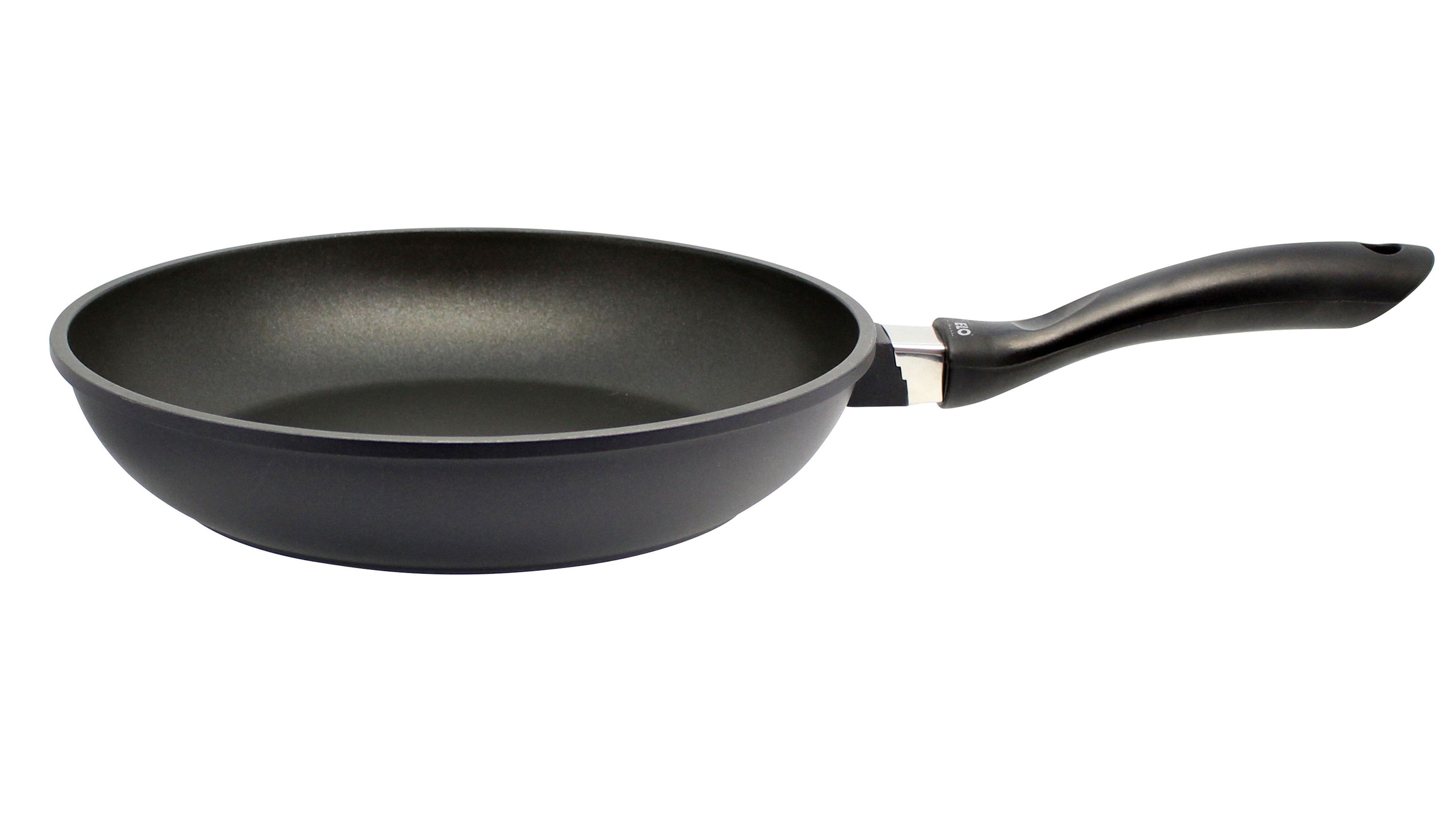 Runde schwarze Bratpfanne mit langem Griff
