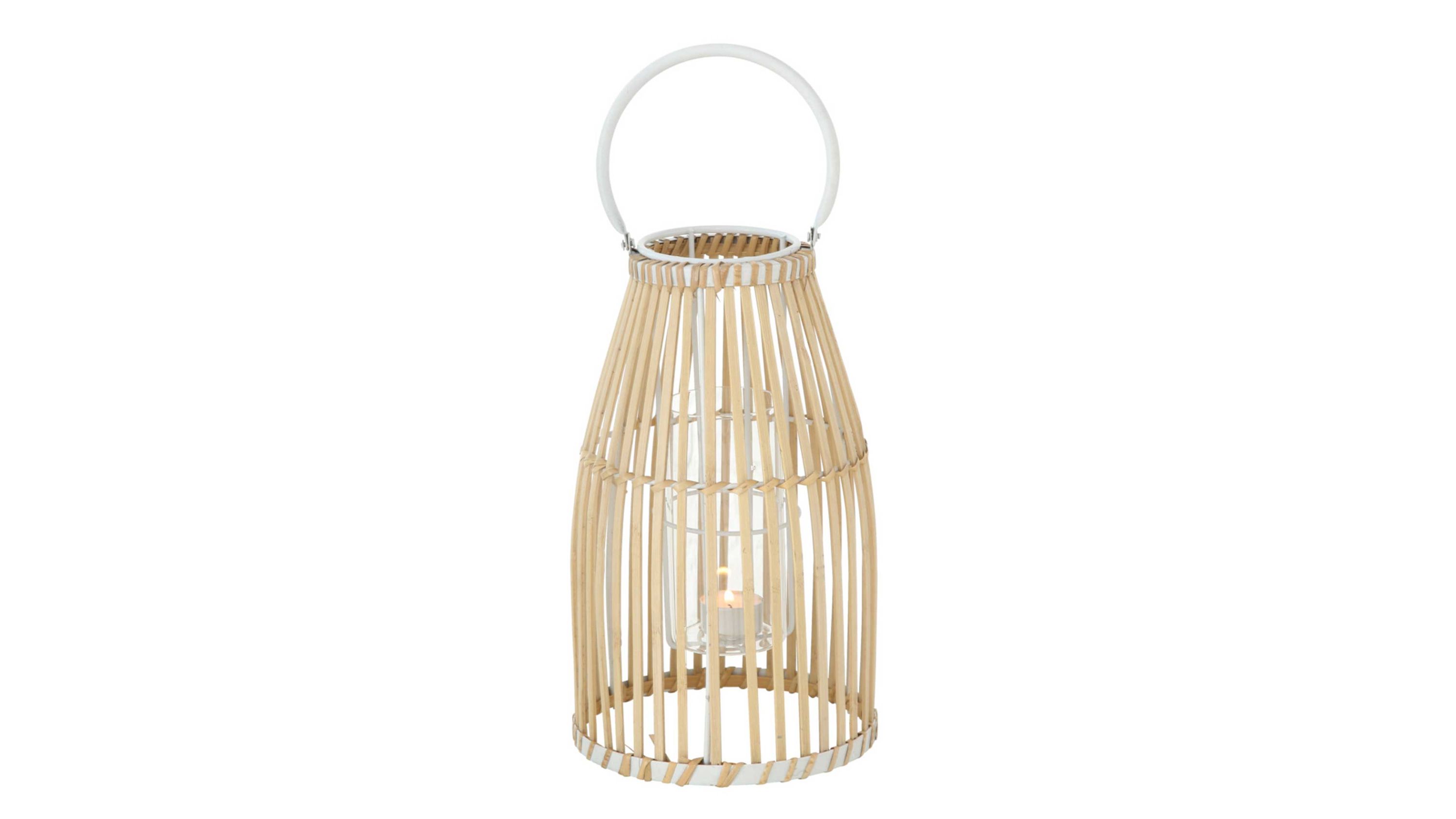 Windlicht Flint Bambus & weißes Metall  Höhe ca. 31 cm