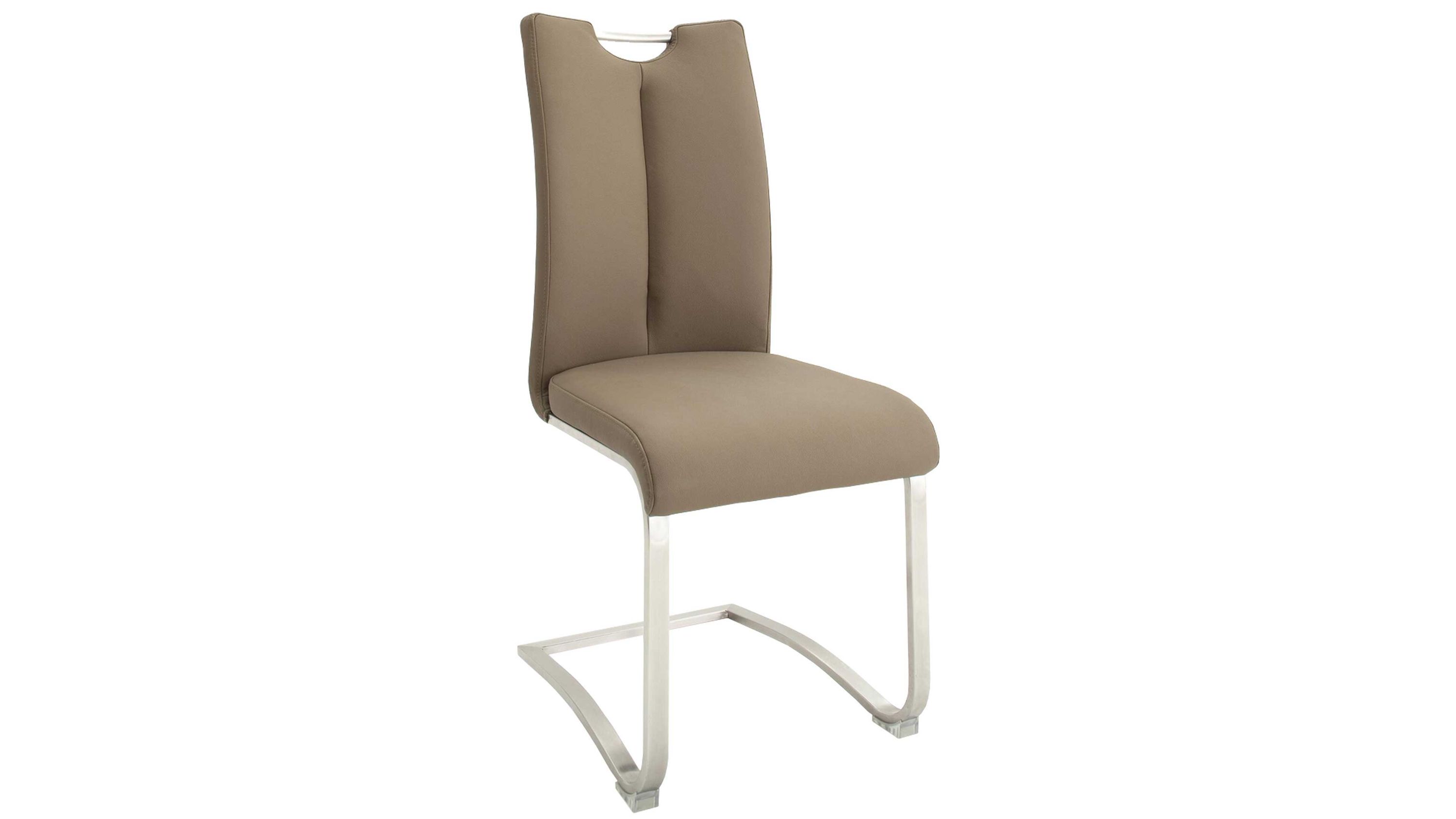 Schwingstuhl mit cappuccinofarbenem Sitz und Metallgestell Schwingstuhl mit cappuccinofarbenem Bezug und gebogenem Metallgestell