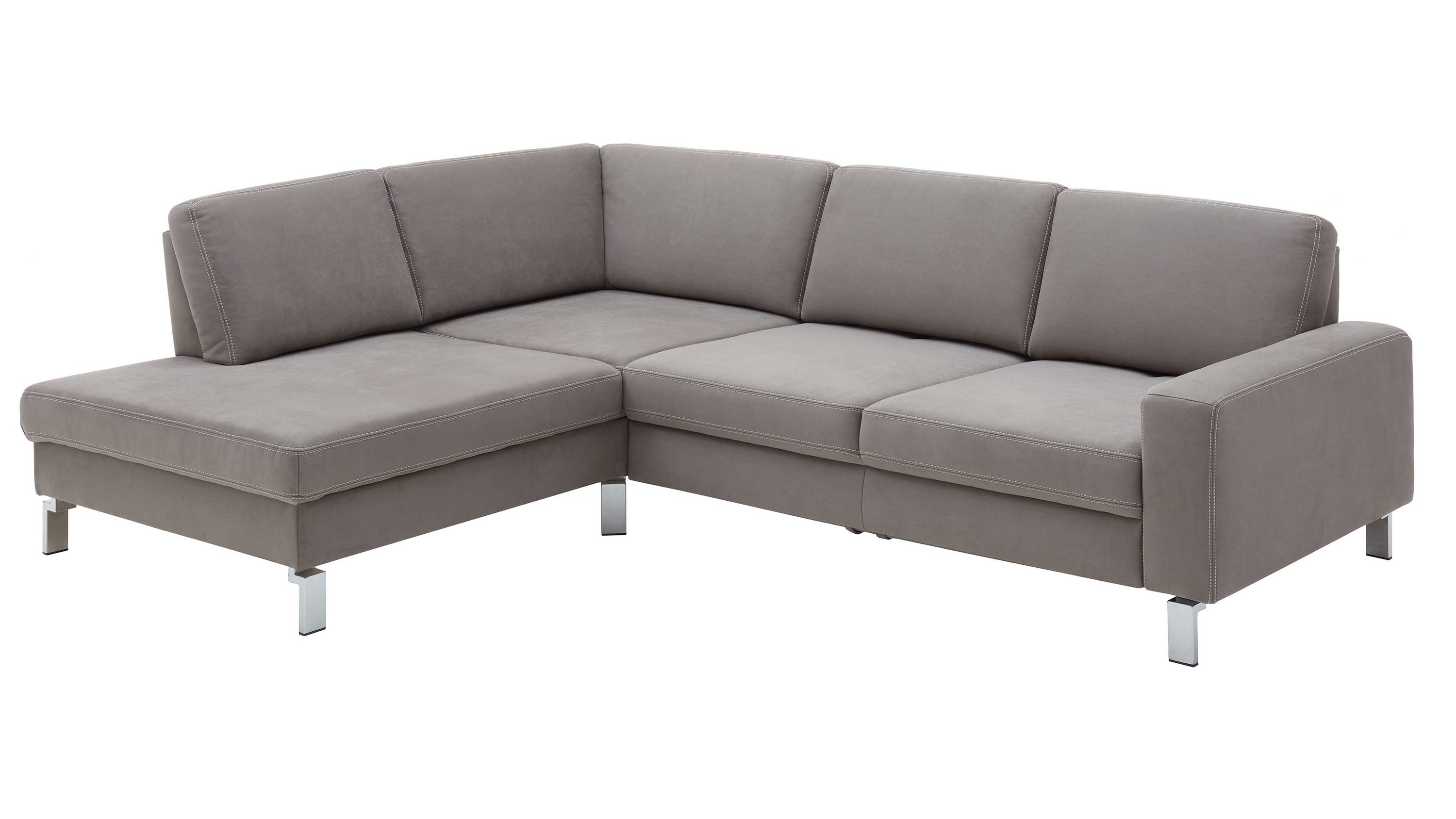 Ecksofa mit fangofarbenem Bezug und Chromfüßen