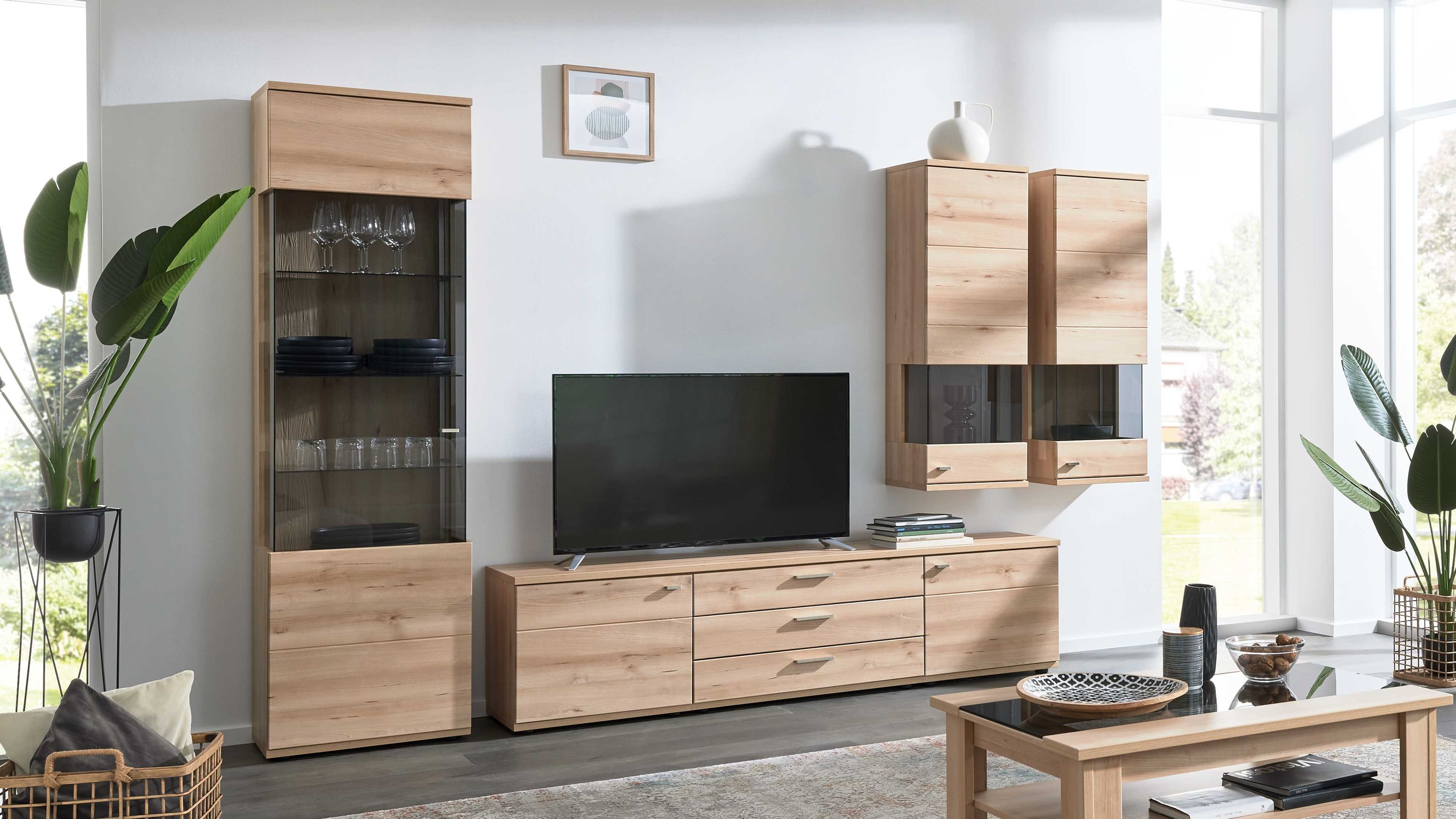 Interliving Wohnzimmer Serie 2110 - Wohnwand EB31501 Naturbuche - sechsteilig, Breite ca. 315 cm