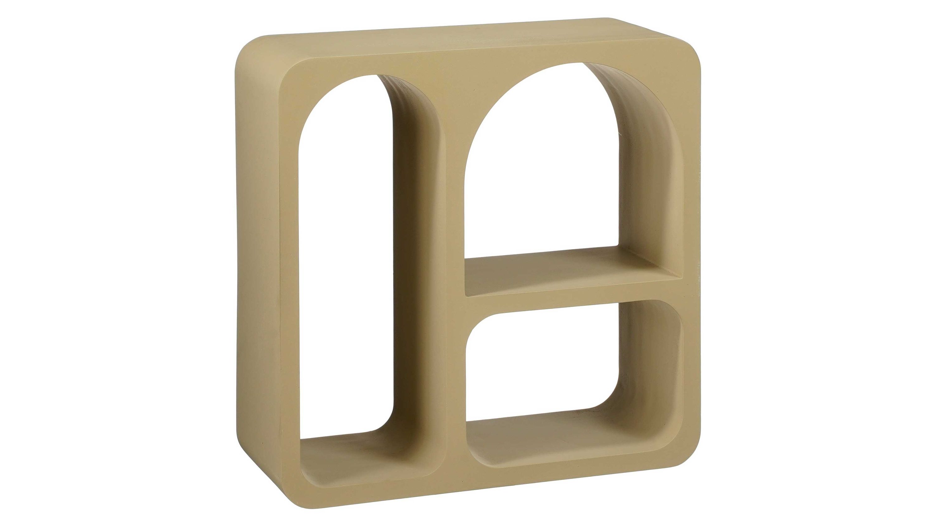 Wandregal mit drei Fächern in taupe Wandregal mit abgerundeten Ecken und drei Fächern in taupefarben