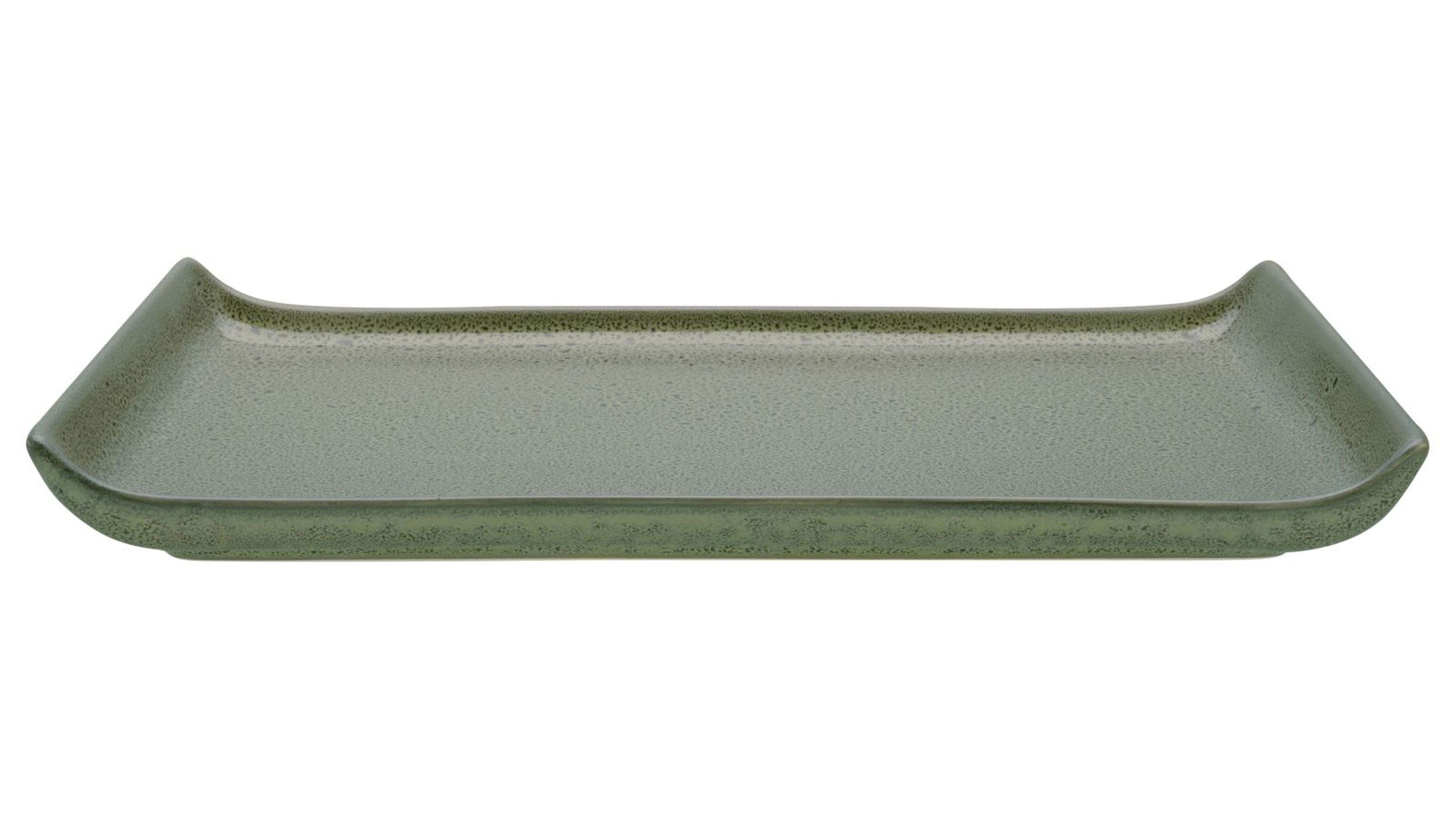 Rechteckige flache Platte mit leicht erhöhten Rändern in dunkelgrün