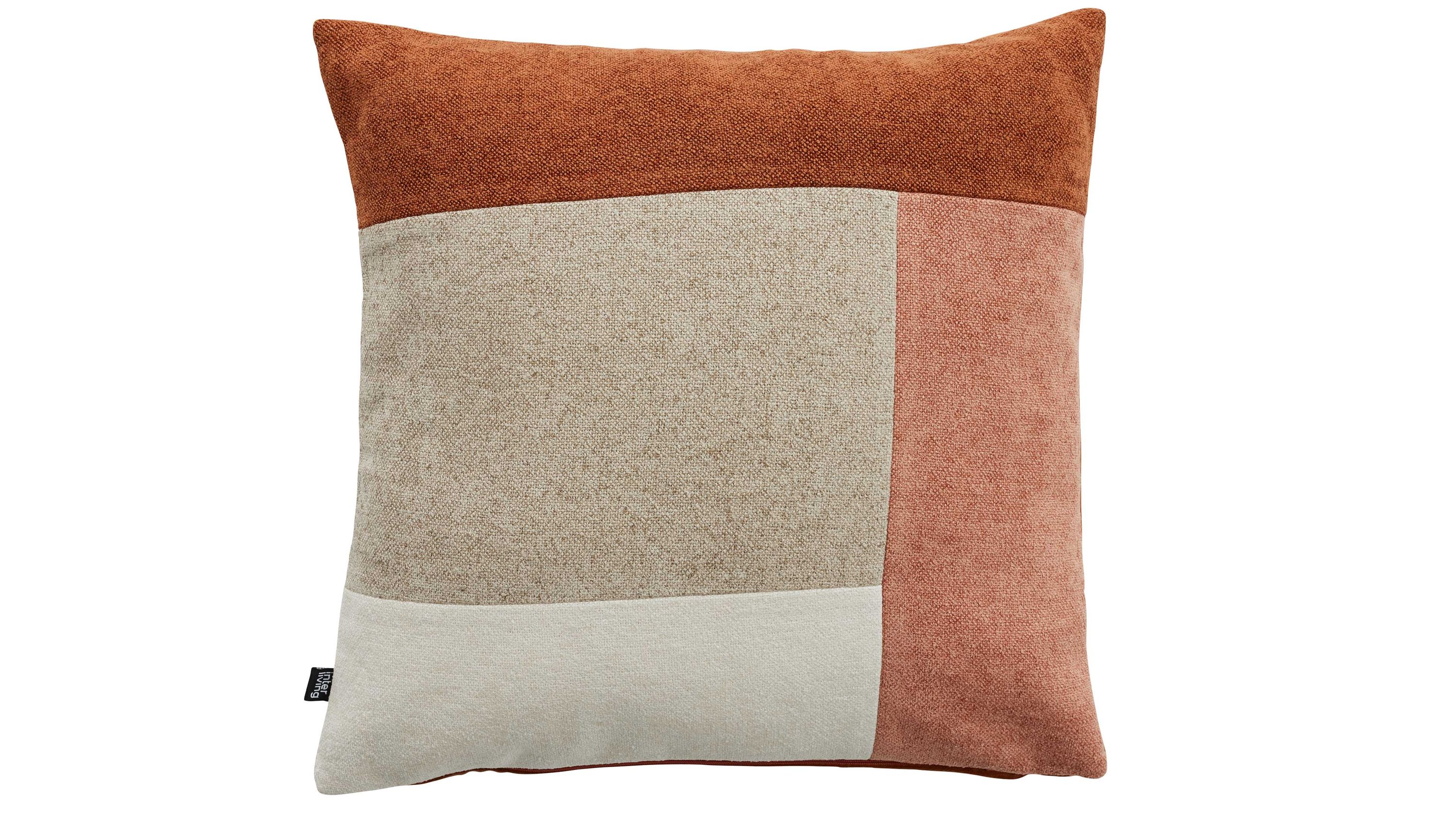 Kissen mit Kissenhülle in Sand- und Rosatönen Quadratisches Kissen mit Kissenhülle in Sand- und Rosatönen in rechteckigen Feldern