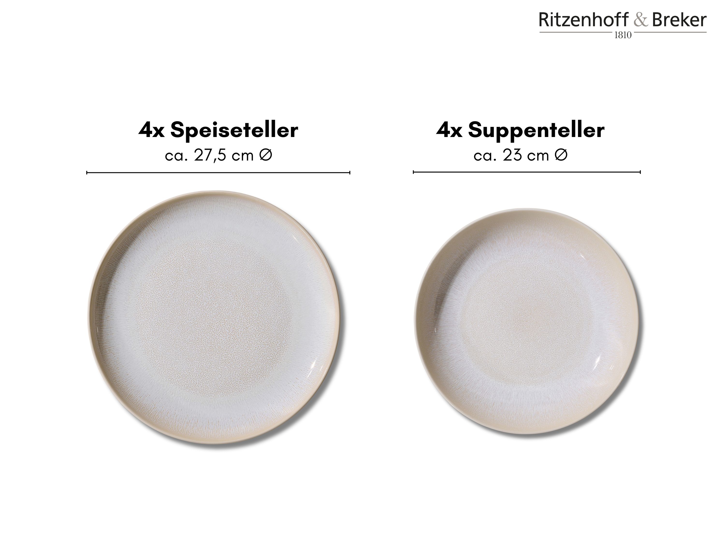 Beige runde Speiseteller und Suppenteller mit leicht strukturierter Oberfläche