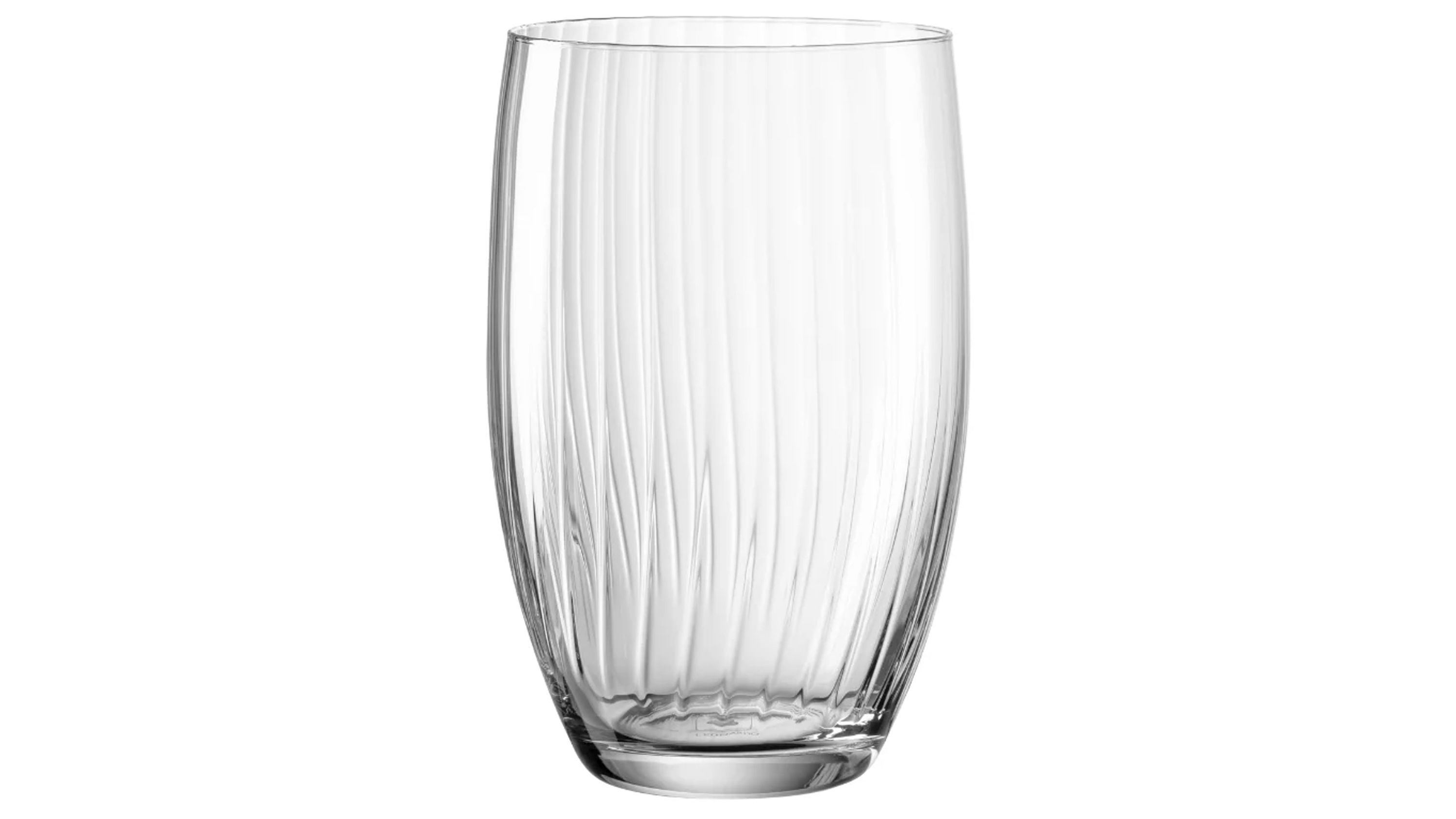 Klares Longdrinkglas mit vertikalen Rillen und abgerundetem Boden
