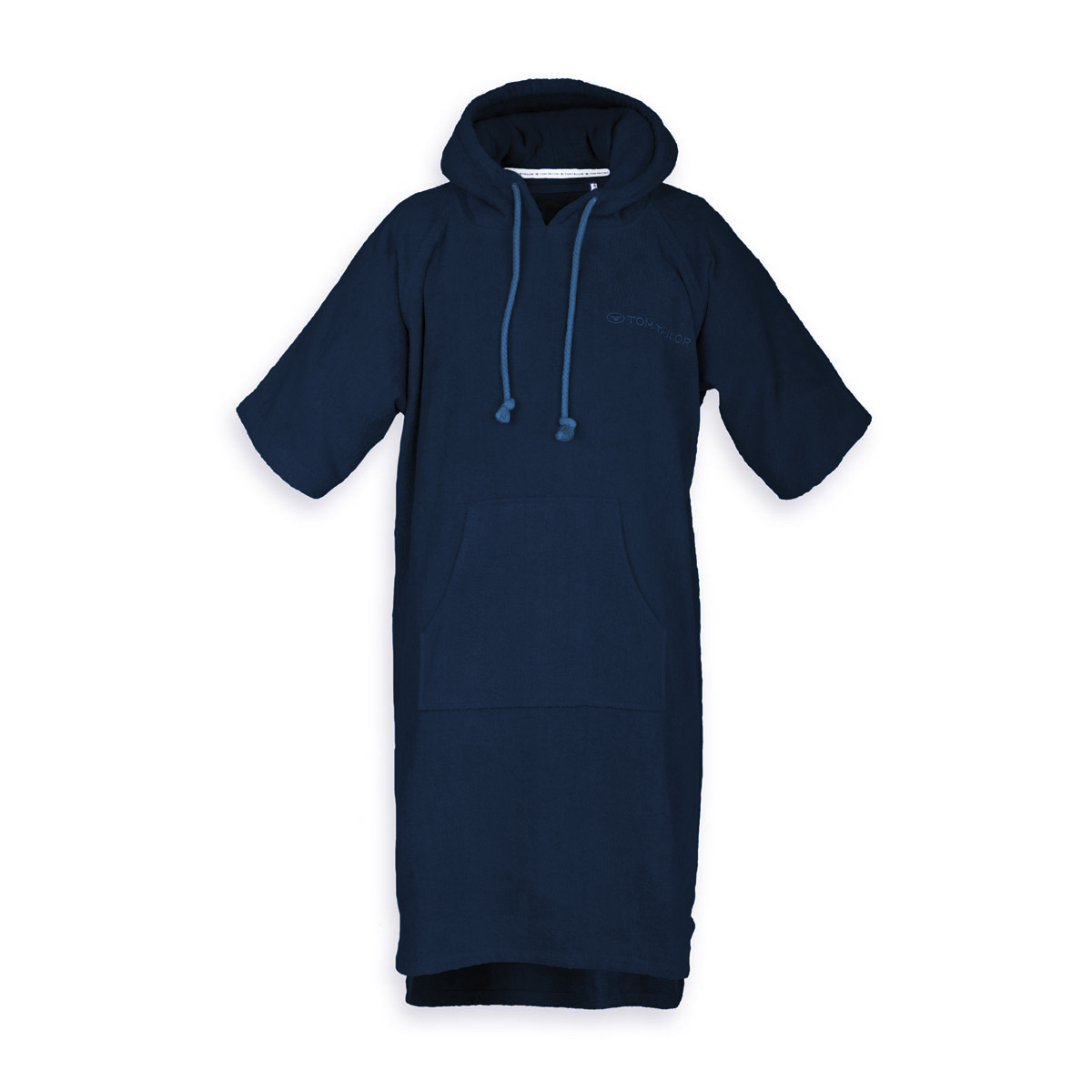 Dunkelblauer Surf Poncho mit Kapuze kurzen Ärmeln und Bauchtasche, Vorderansicht