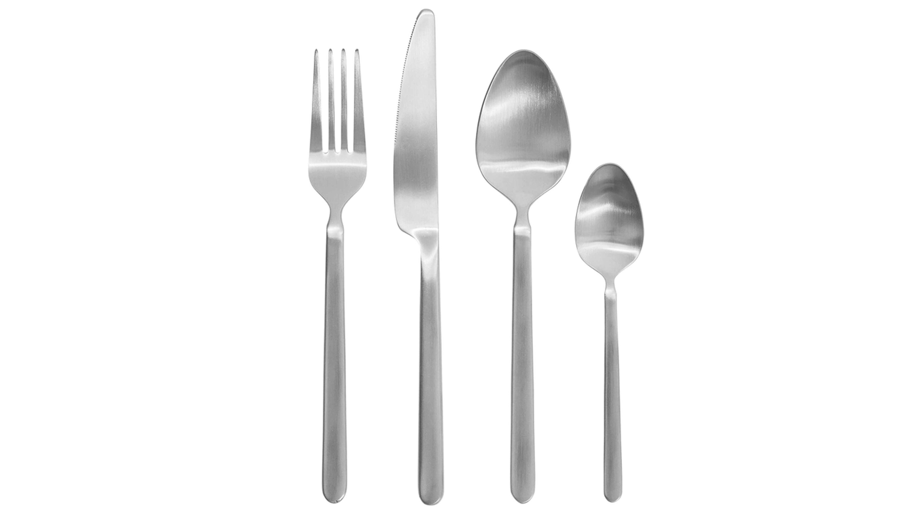 Mattes Besteckset aus Edelstahl mit Gabel Messer großem und kleinem Löffel