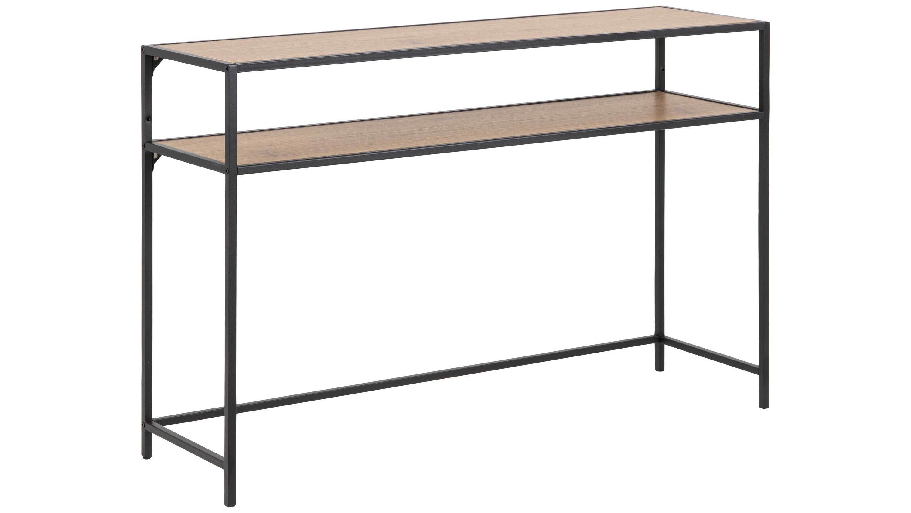 Konsoltisch mit rechteckiger Holzplatte und Ablagefläche schwarzes Metallgestell