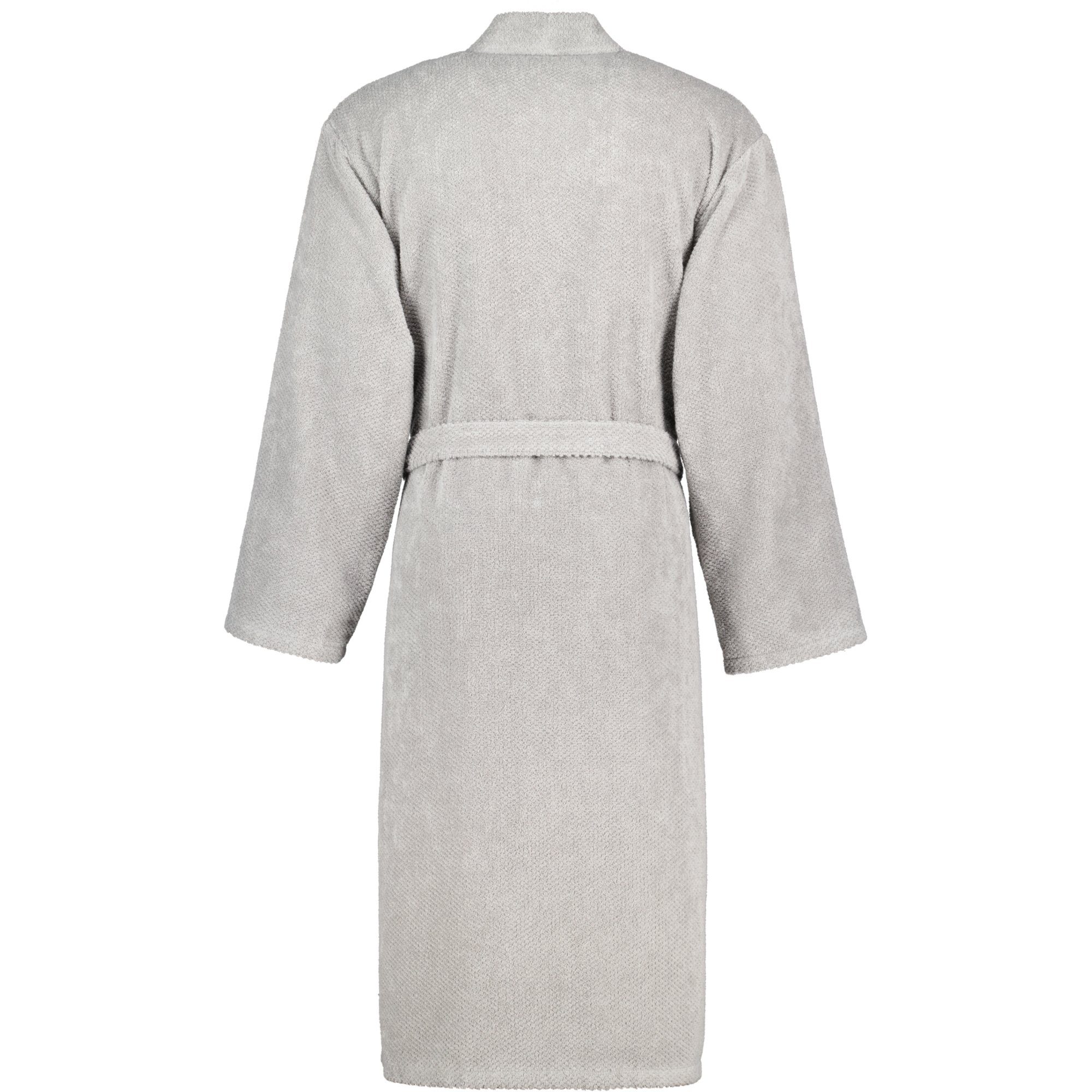 Herren-Bademantel im Kimono-Stil grau mit Gürtel  Rückansicht  aufgenommen von hinten auf weißem Hintergrund