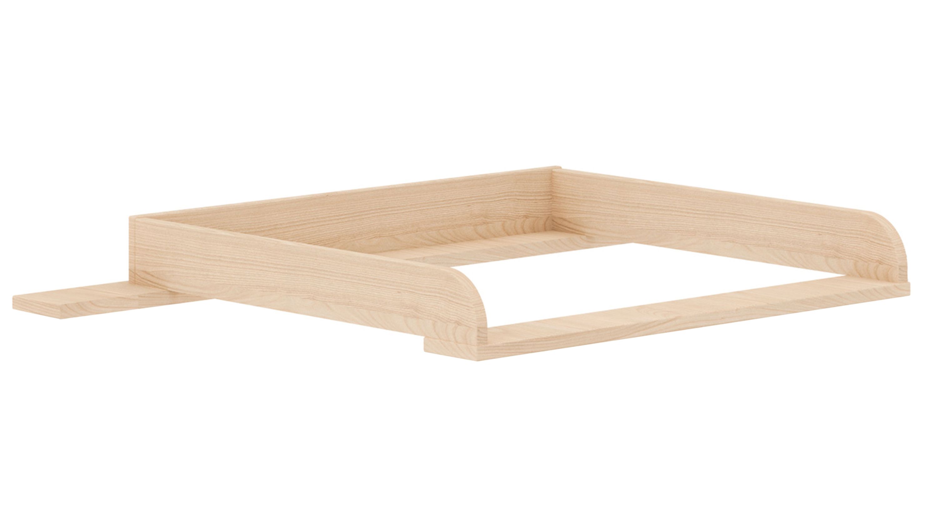 Wickelaufsatz aus hellem Holz mit erhöhten Seitenrändern Wickelaufsatz in rechteckiger Form mit erhöhten Seitenrändern in hellem Holzfarben