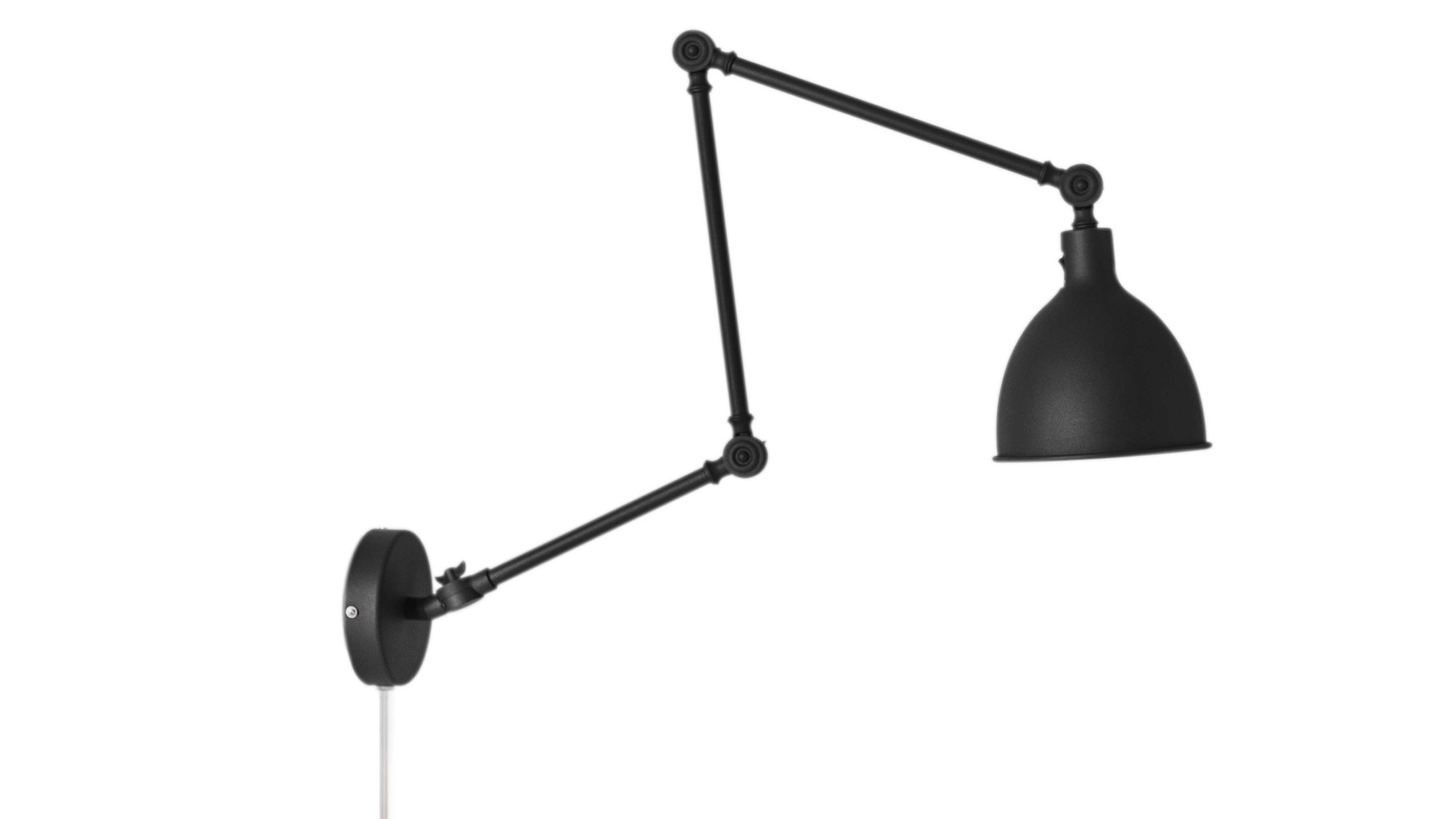 Wandleuchte mit verstellbarem Arm in Schwarz Schwarze Wandleuchte mit verstellbarem Arm und halbrundem Lampenschirm