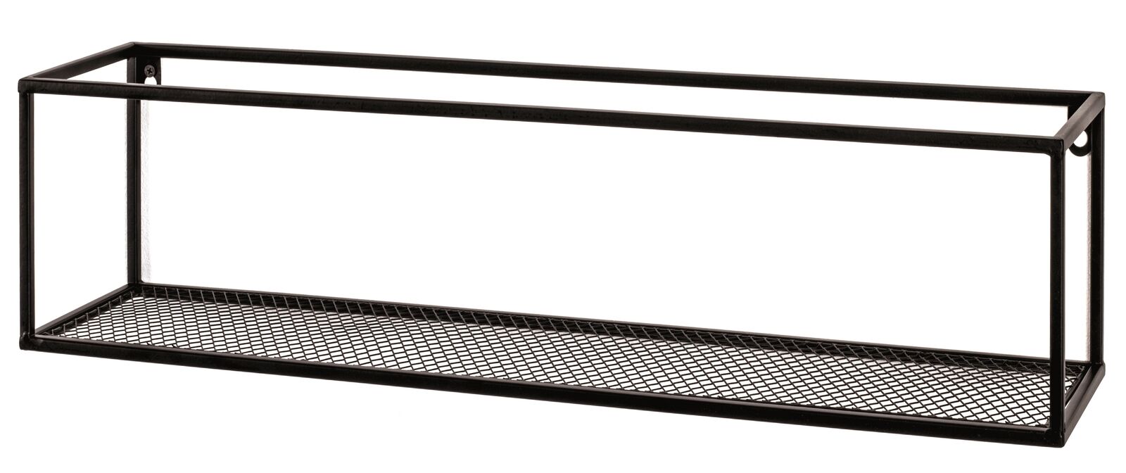 Schräg seitliche Ansicht des schwarzen Wandregals rechteckig  modernes minimalistisches Design auf weißem Hintergrund